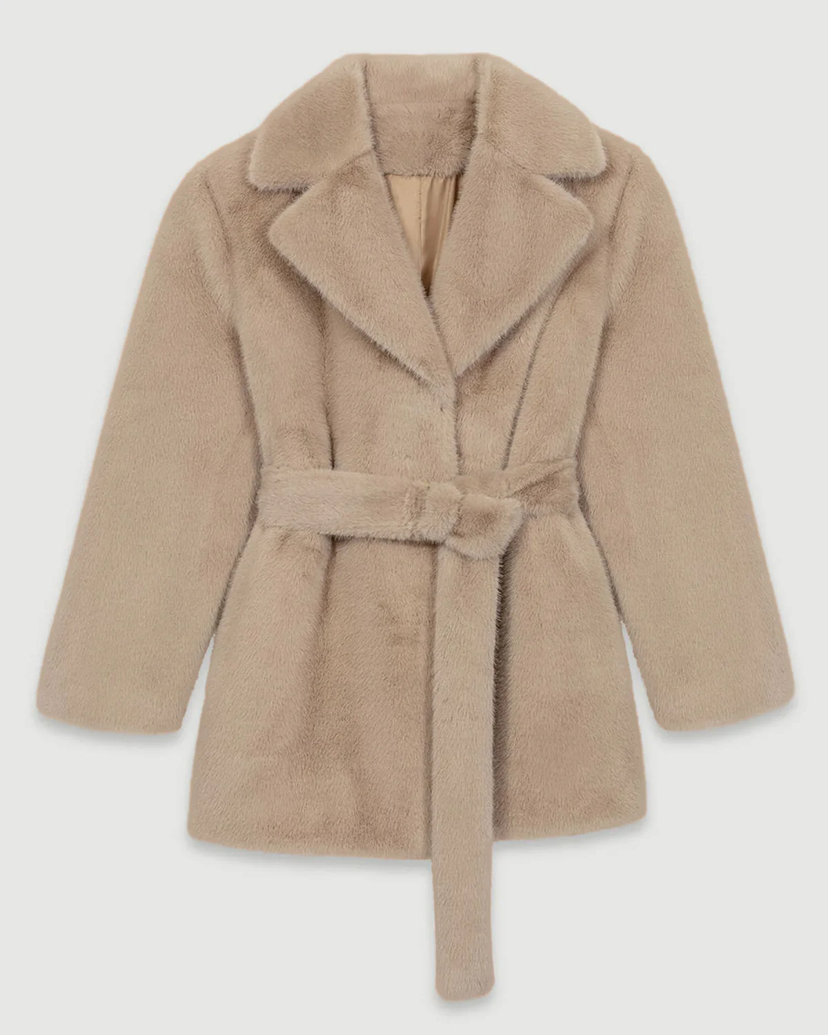 Beige Belted Fur Jacket - Image 6