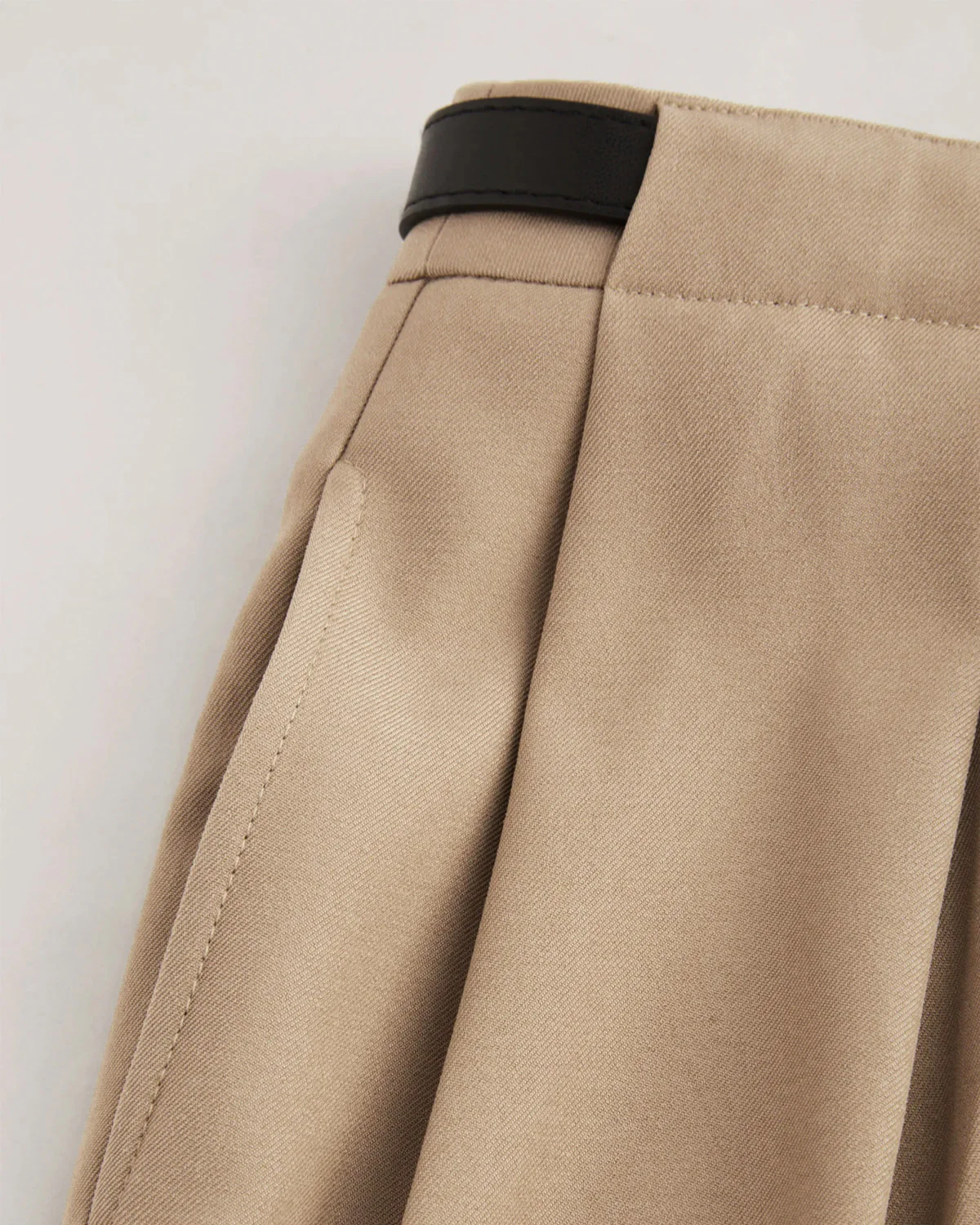 Beige Pleated Pants With Belt - Image 9