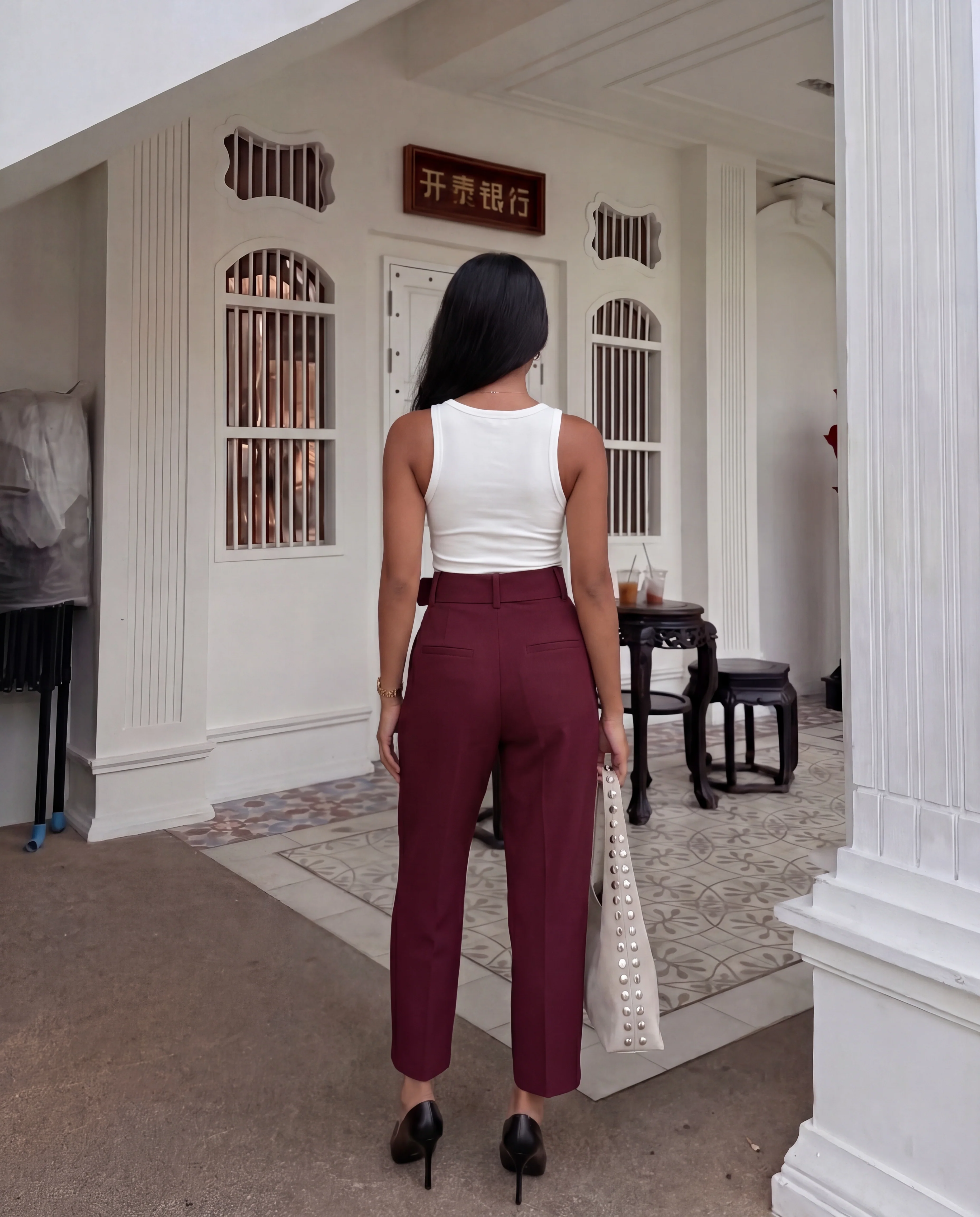 Belted Tapered Pants With Belt - Maroon - Image 4