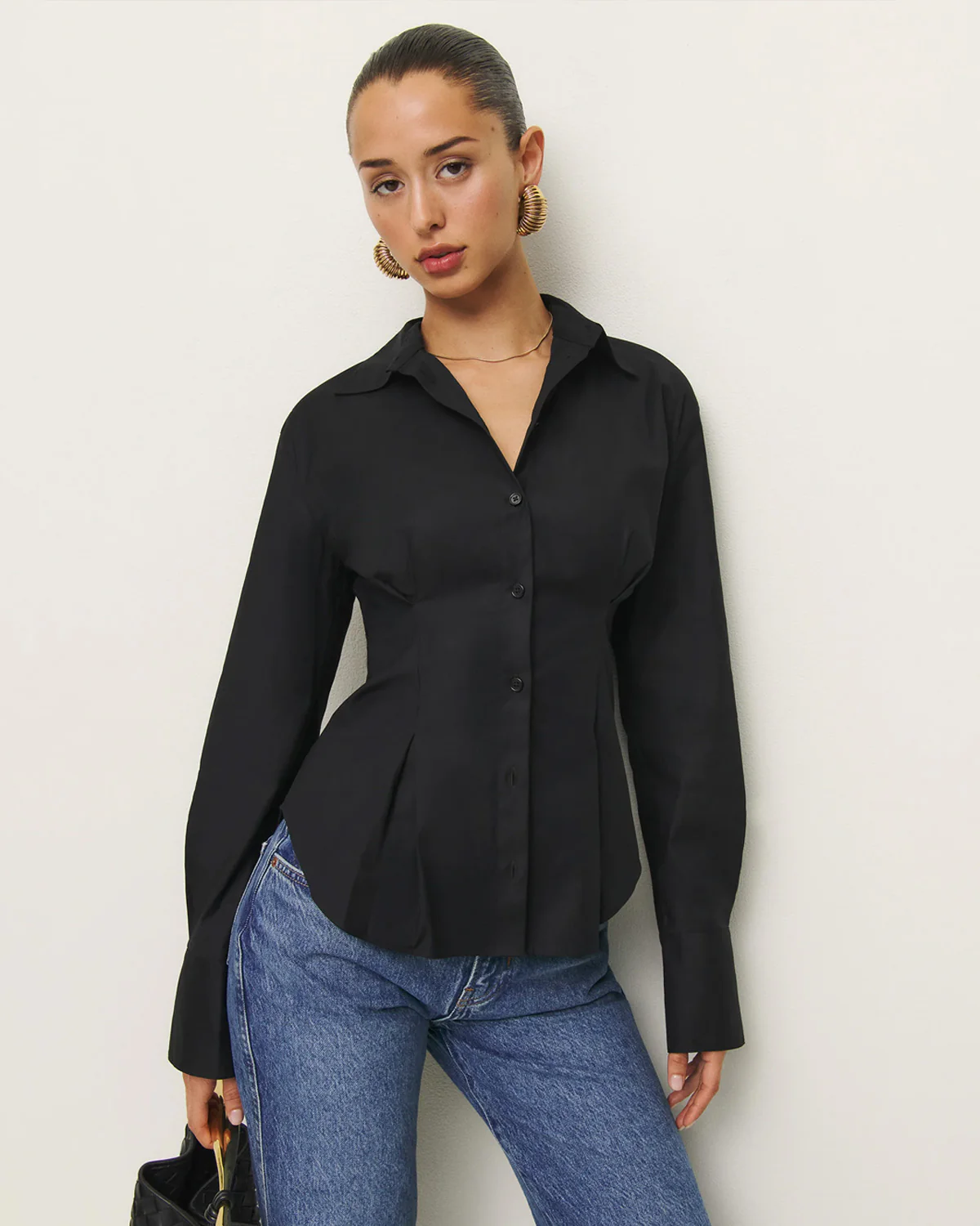 Black Buttoned Flared Hem Shirt