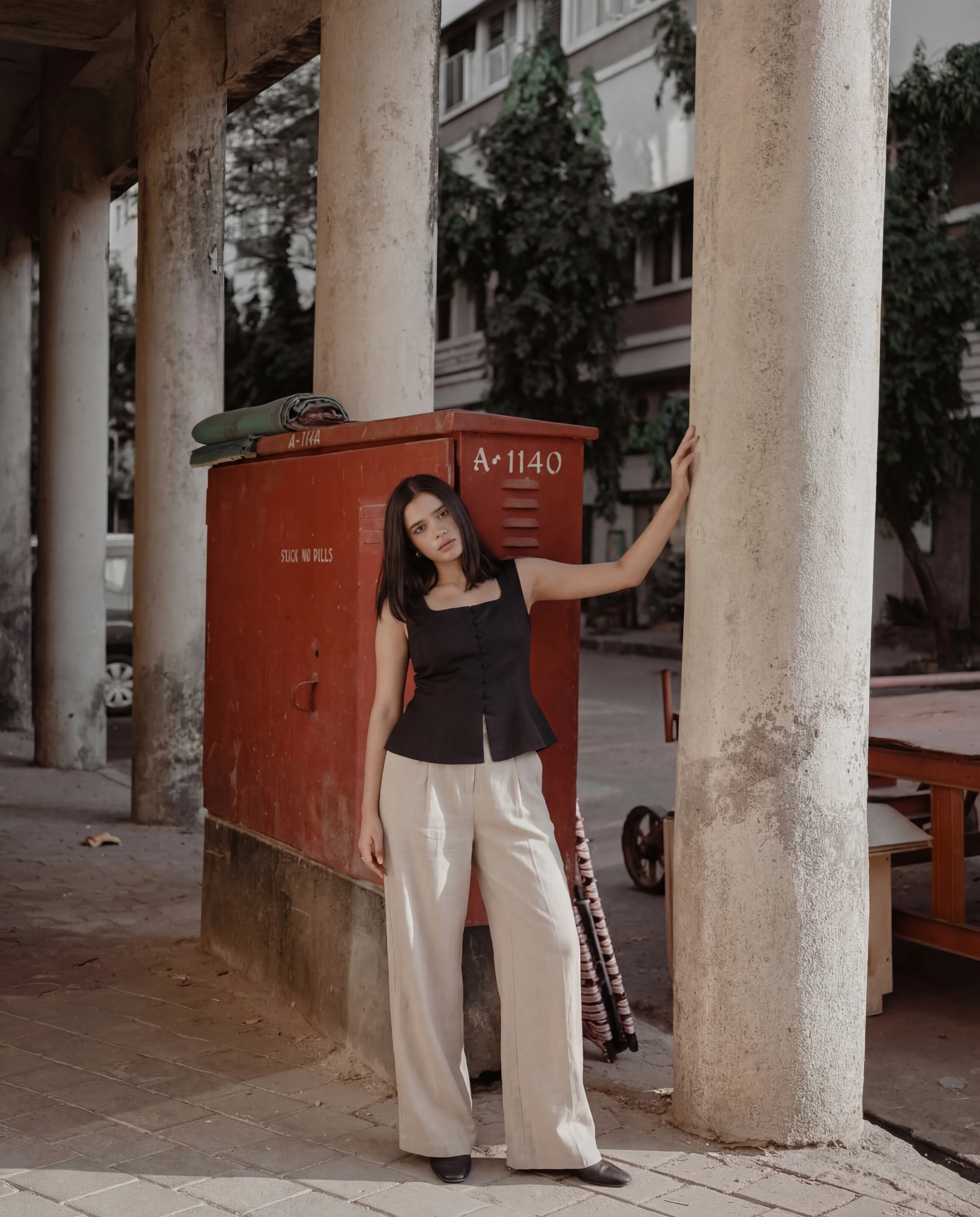 Black Square-Neck Peplum Top - Image 6