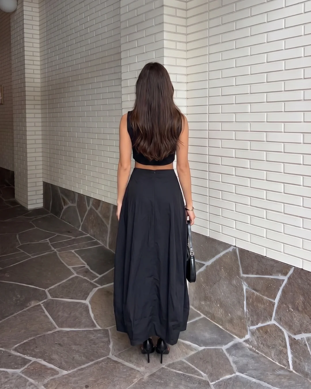 Black Crop Top And Midi Skirt Co Ord Set - Image 3