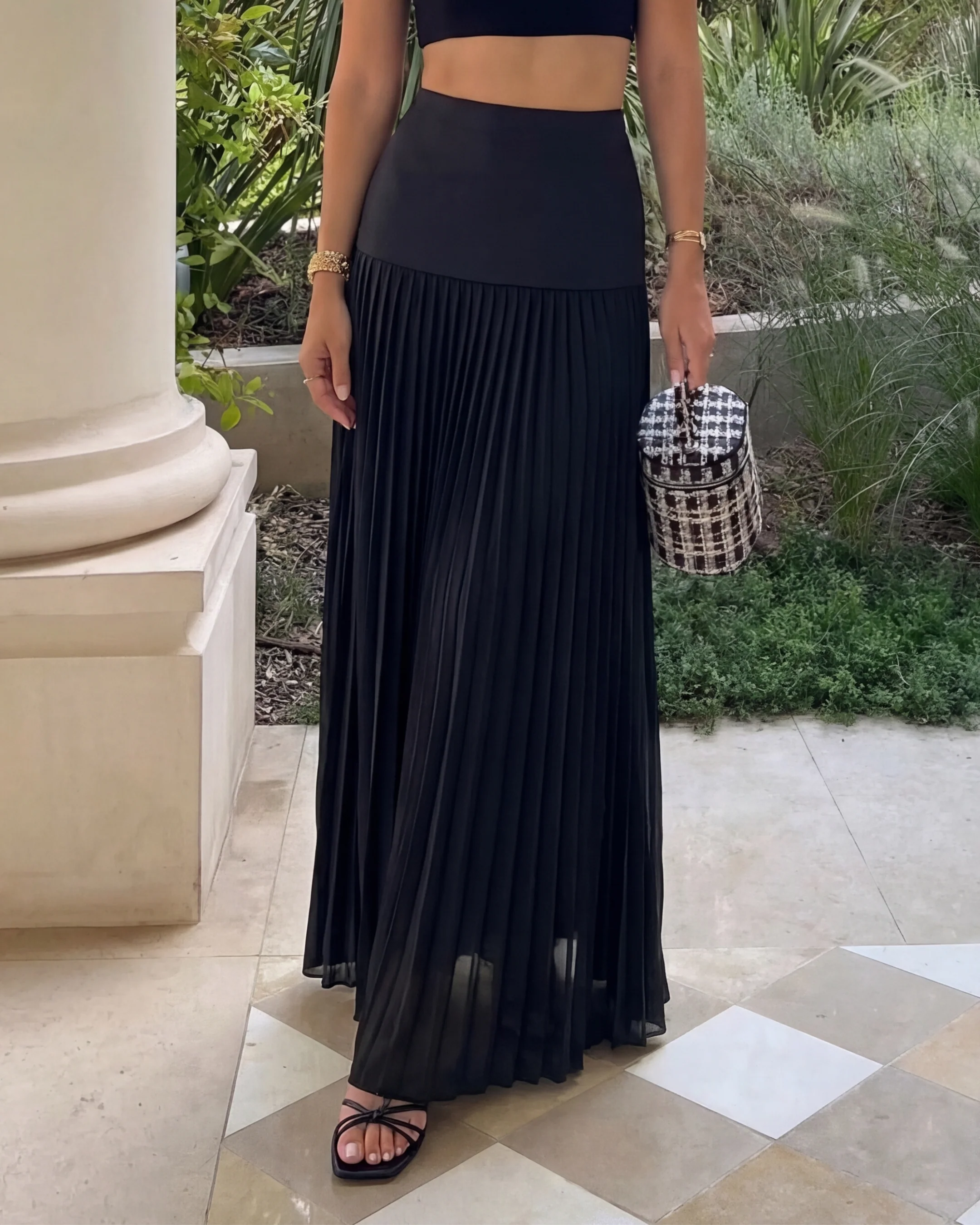 Black Fit & Flare Pleated Skirt