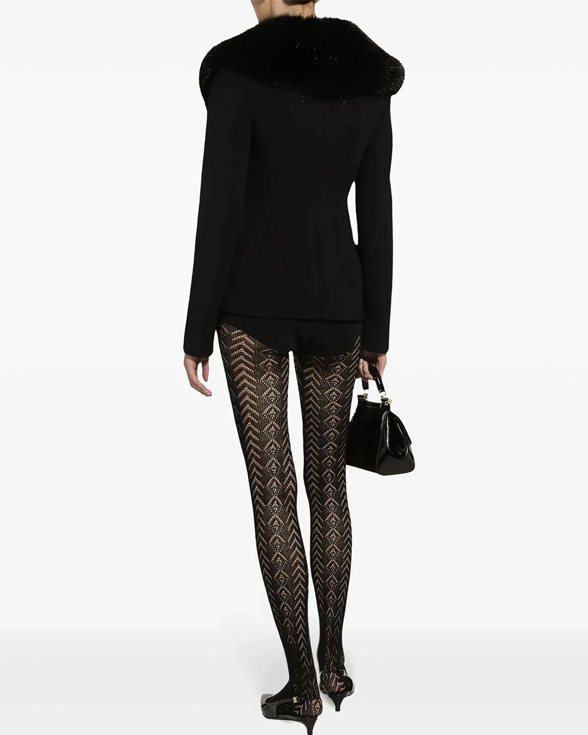 Black Fur Collared Jacket - Image 3
