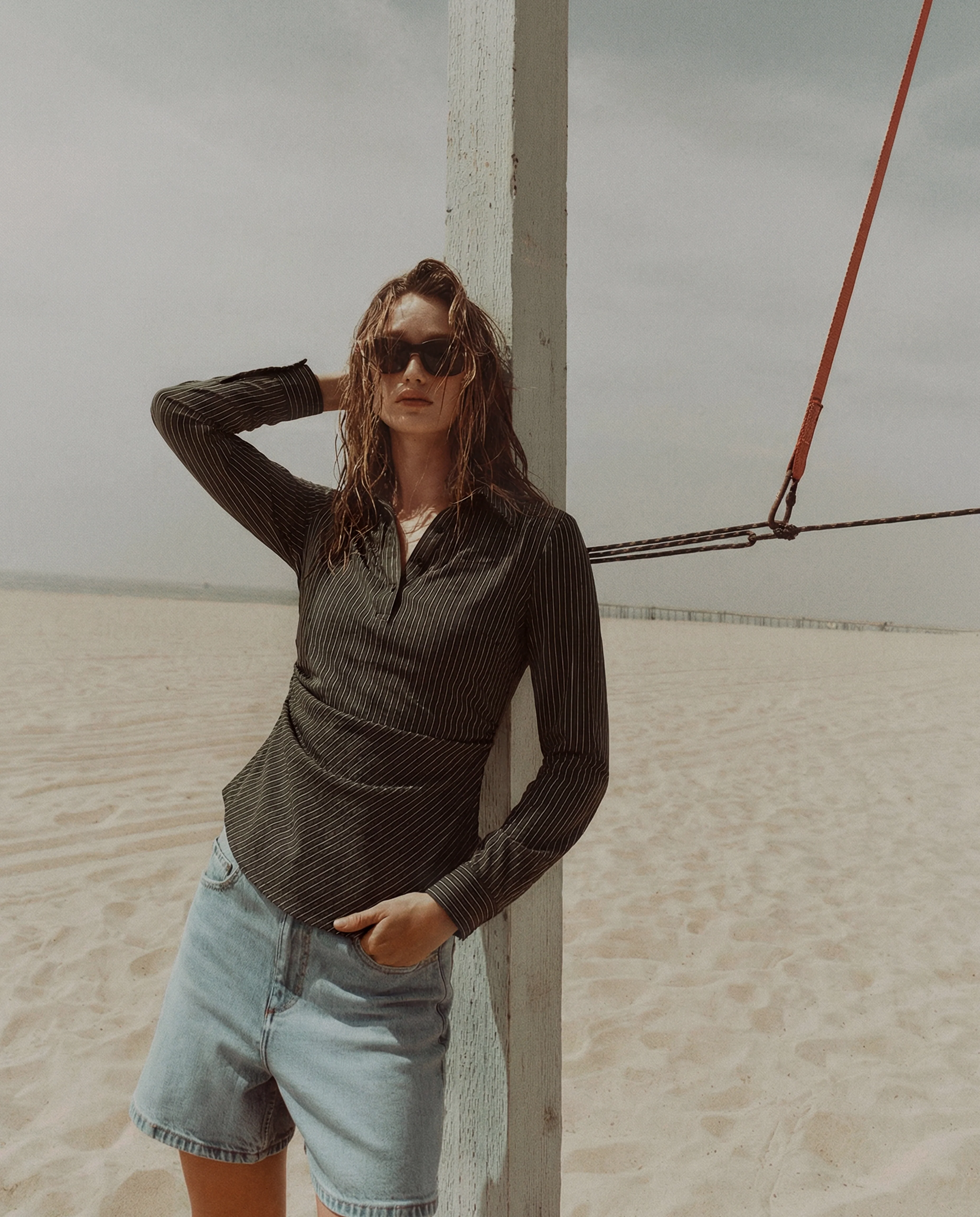 Black Pinstripe Asymmetric Hem Shirt - Image 4