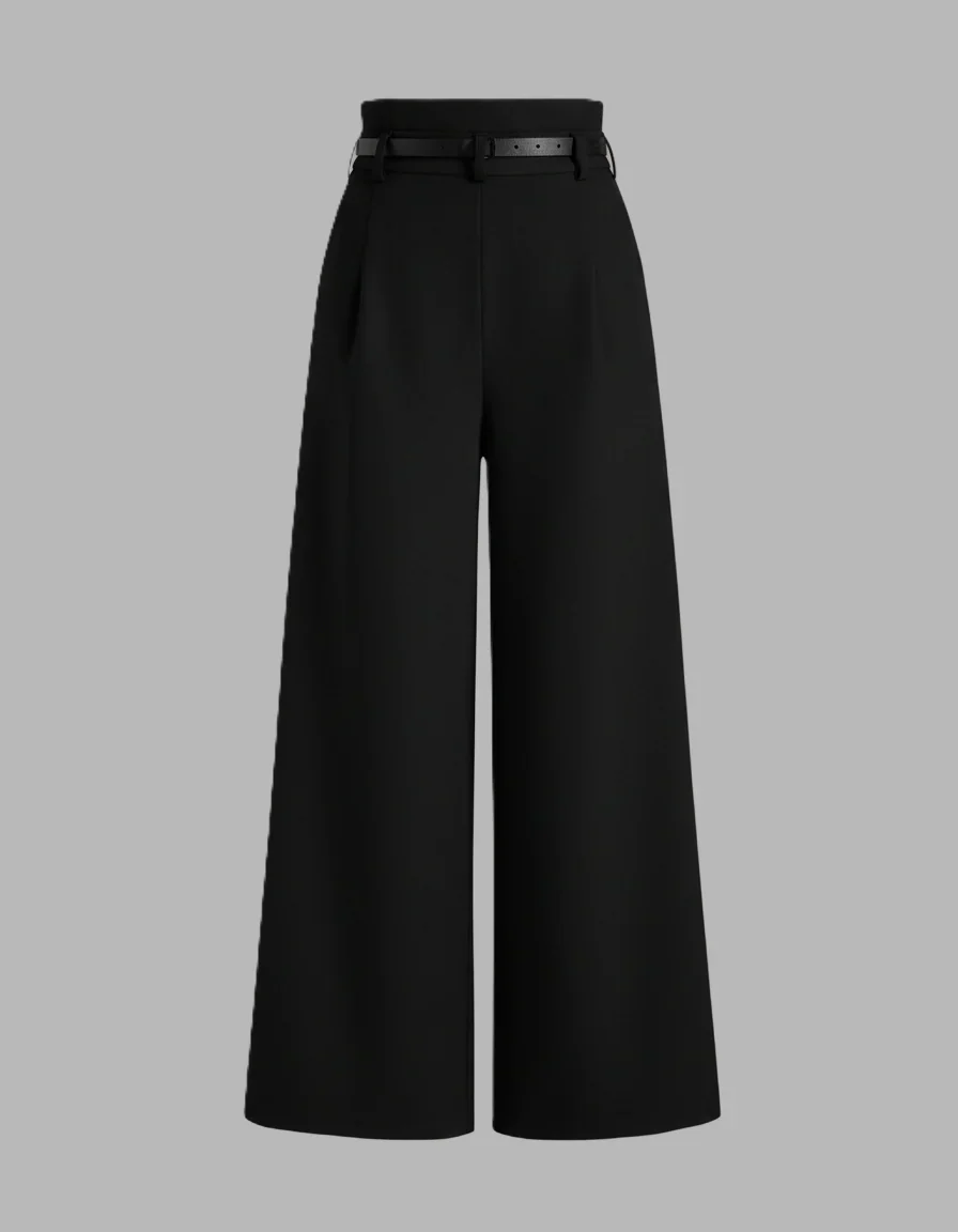 Black Pleated Pants With Belt - Image 2