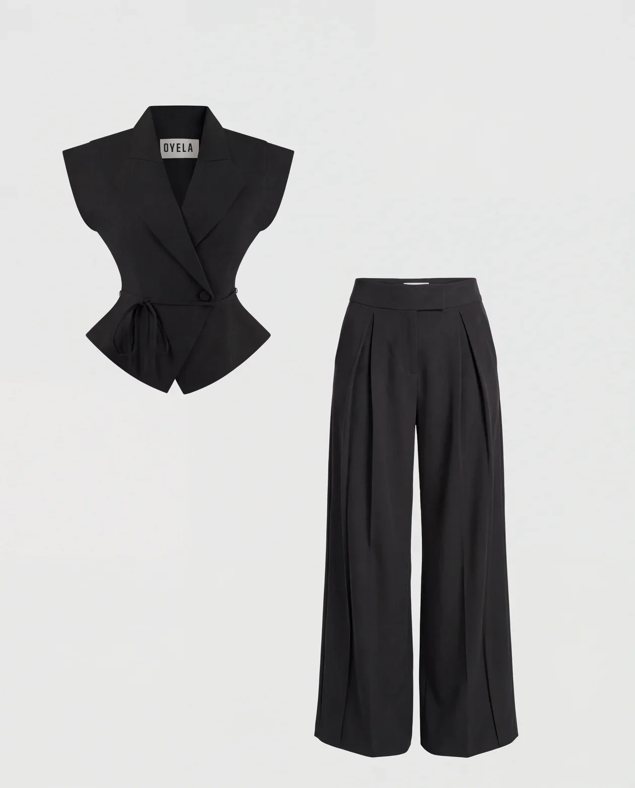 Black Tailored Peplum Vest and Wide Leg Pant Set - Image 5