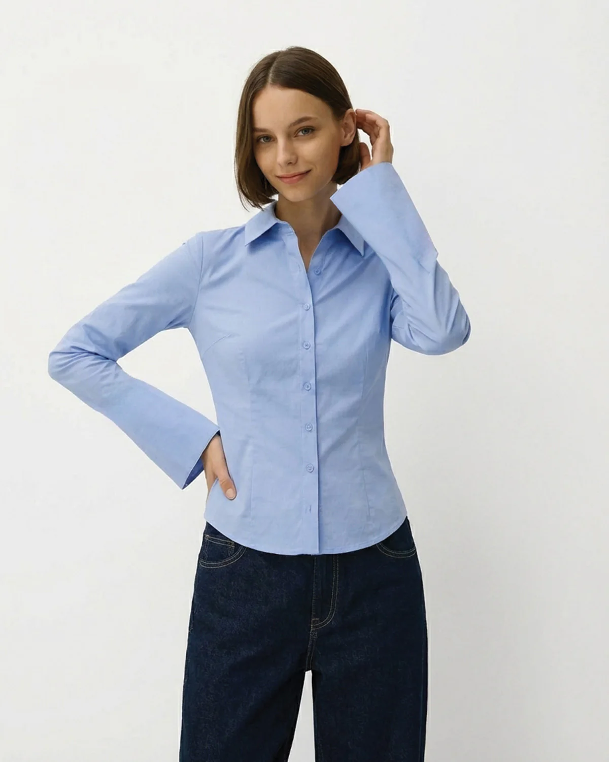 Blue Flared Sleeves Shirt - Image 2