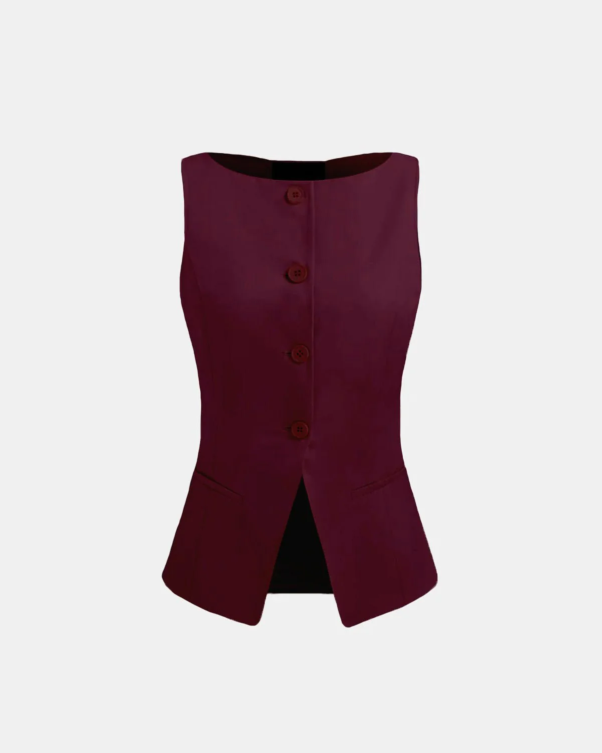 Boat Neck Slit Waist Coat - Burgundy - Image 2