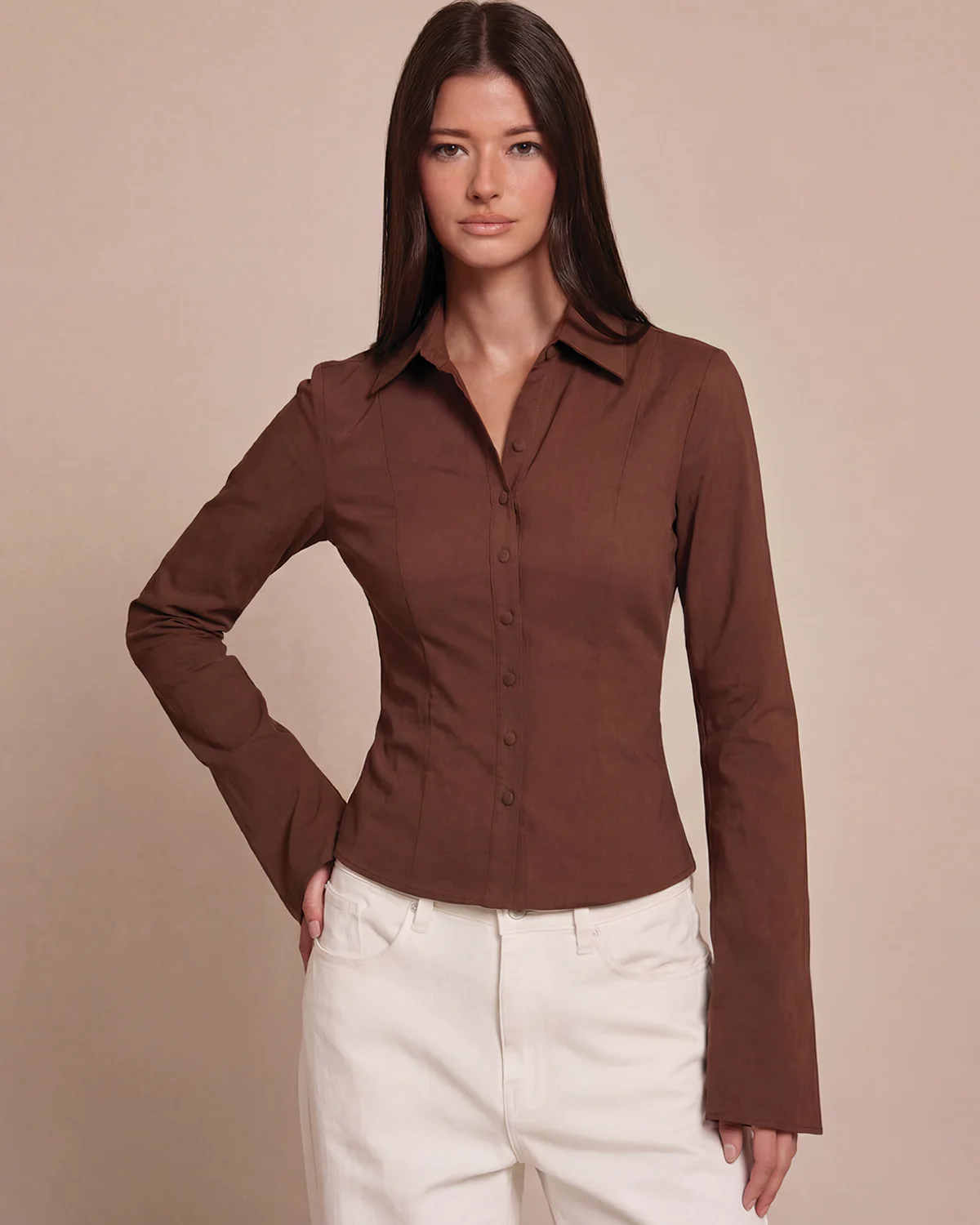 Brown Flared Sleeves Shirt - Image 2