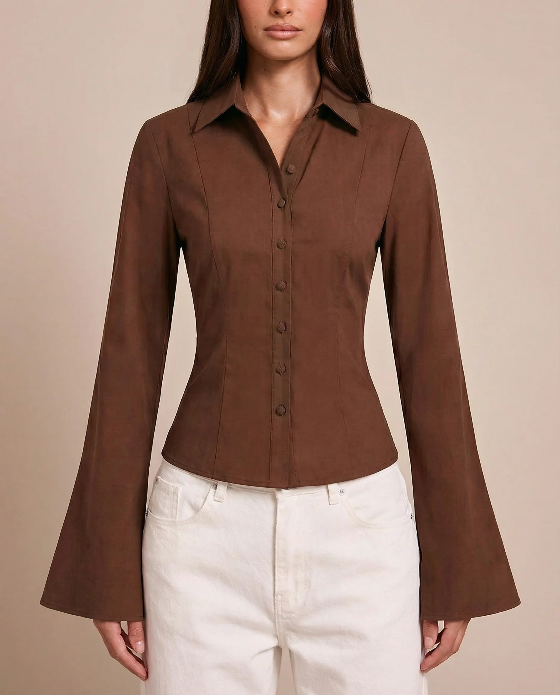 Brown Flared Sleeves Shirt - Image 3