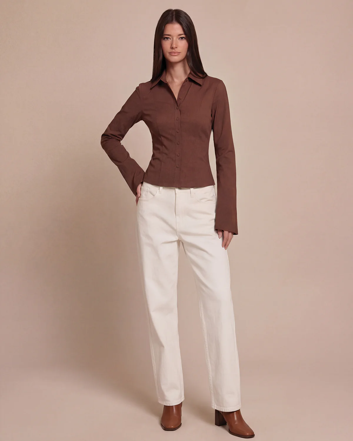 Brown Flared Sleeves Shirt - Image 4