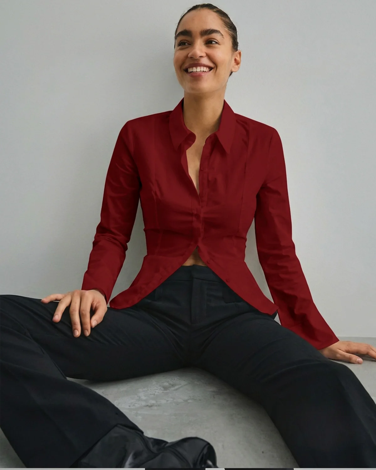 Cherry Red Flared Sleeves Shirt - Image 2