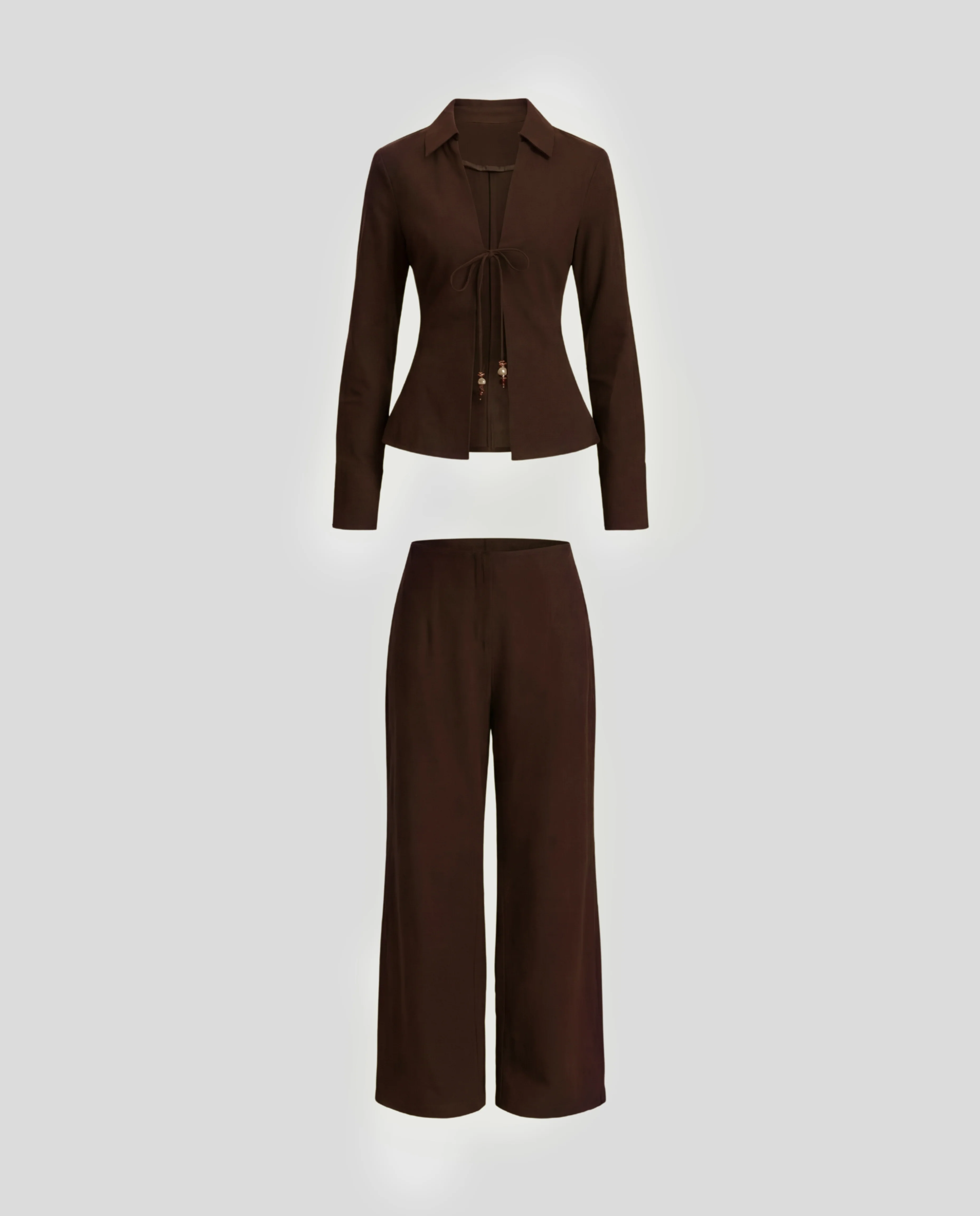 Coffee Tie Up Cotton Top And Pant Co-Ord Set - Image 5