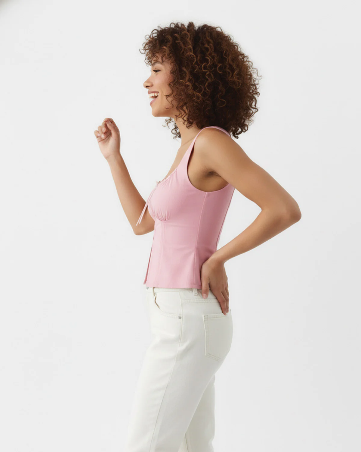 Contrast Piping Corset Top In Pink - Image 4