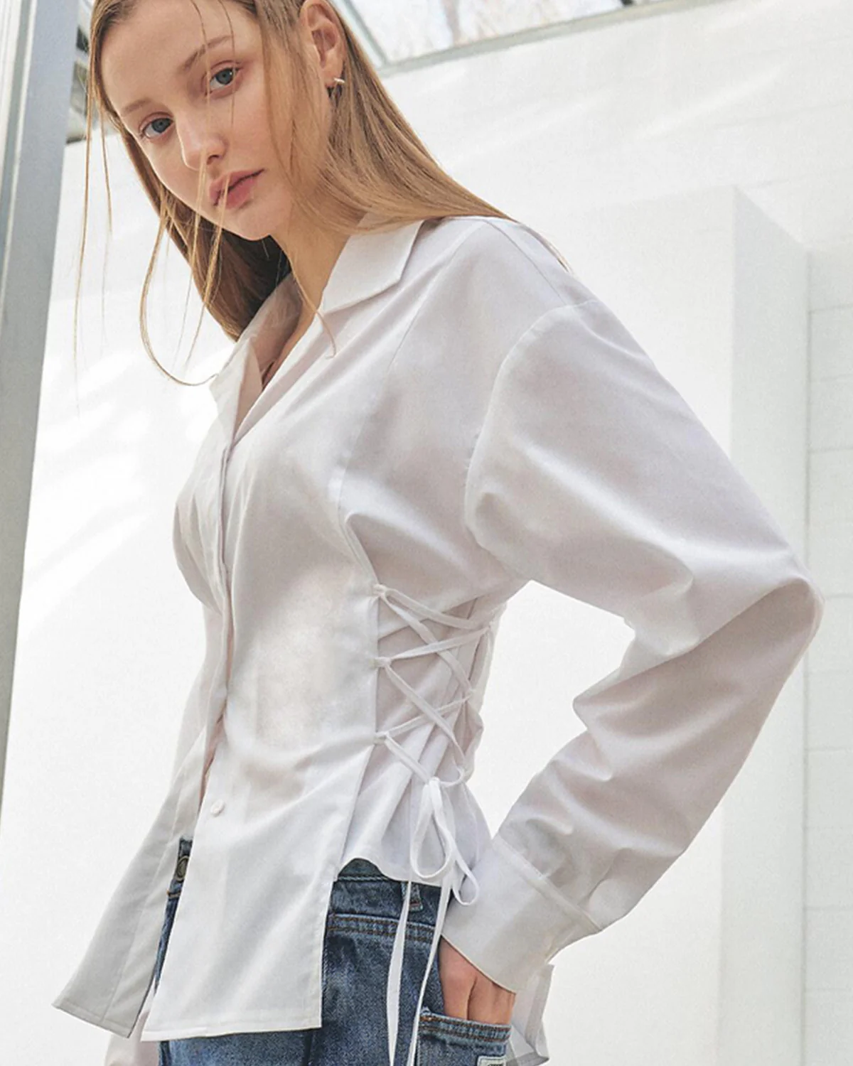Criss Cross Lace Up Fitted Shirt