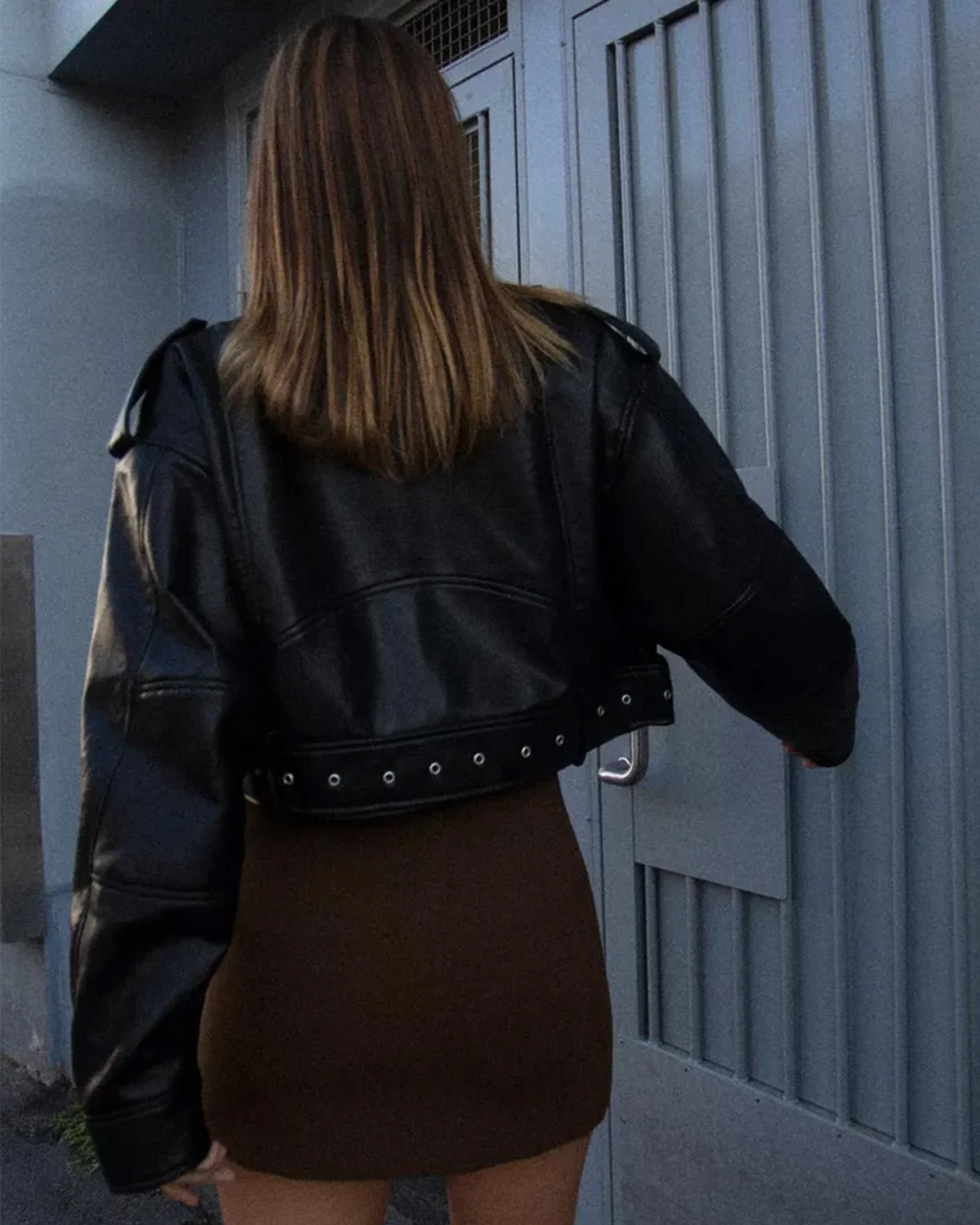 Double Breasted Biker Jacket with Belt - Image 5