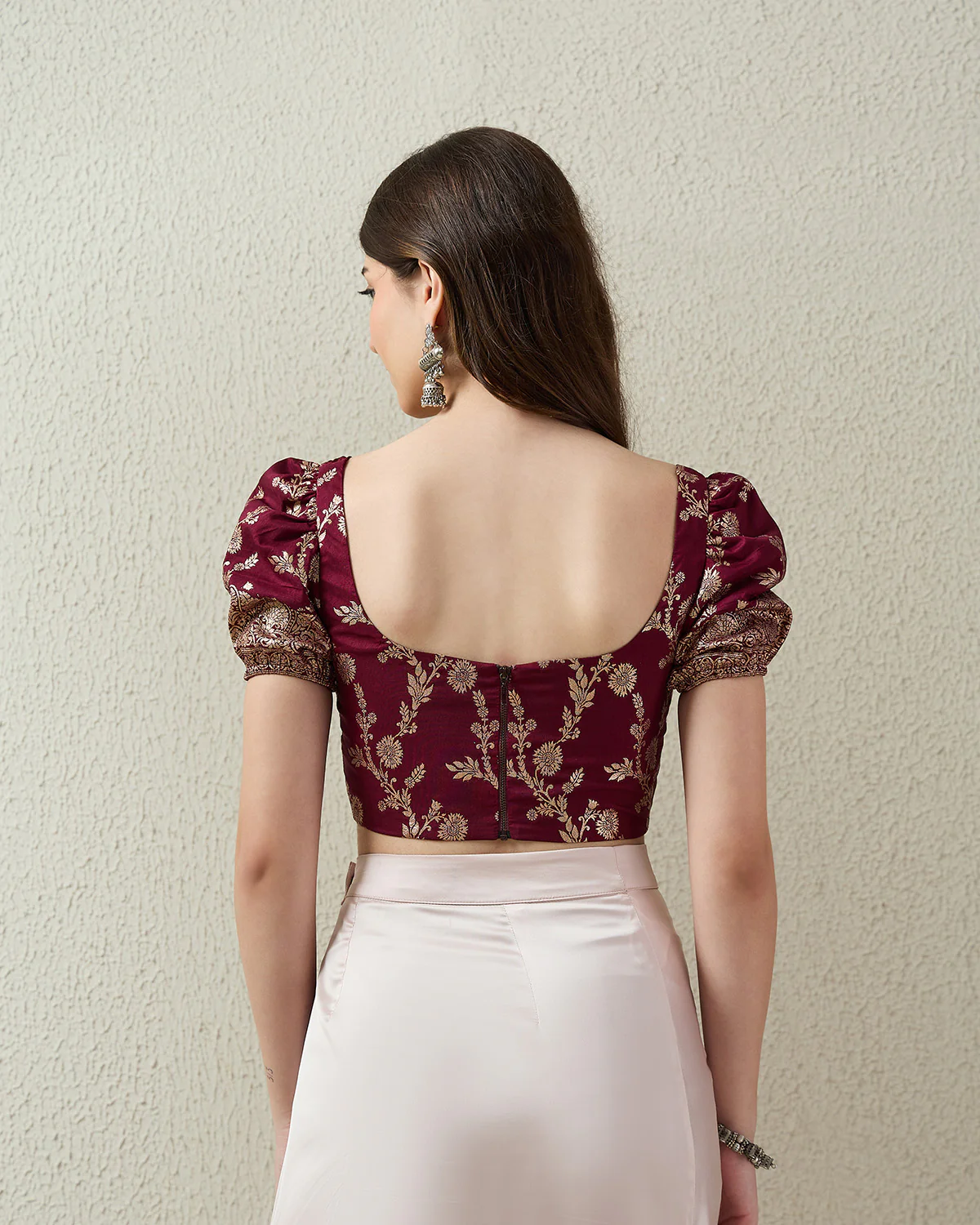 Floral Brocade Puff Sleeves Corset Top - Image 4