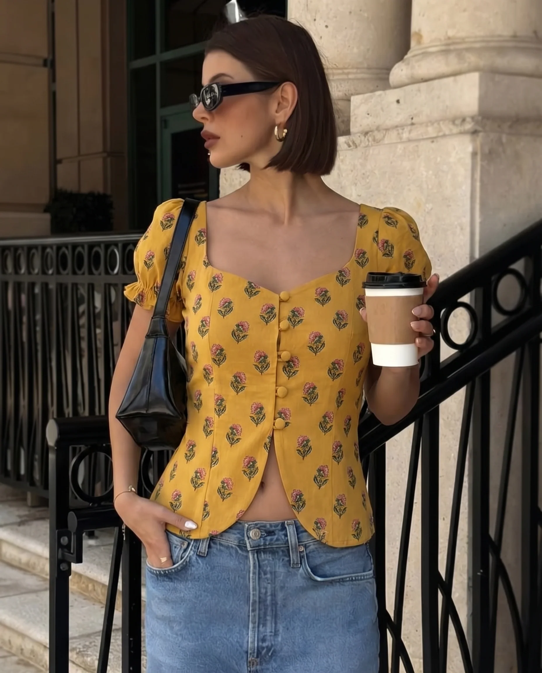 Yellow Floral Print Corset Top