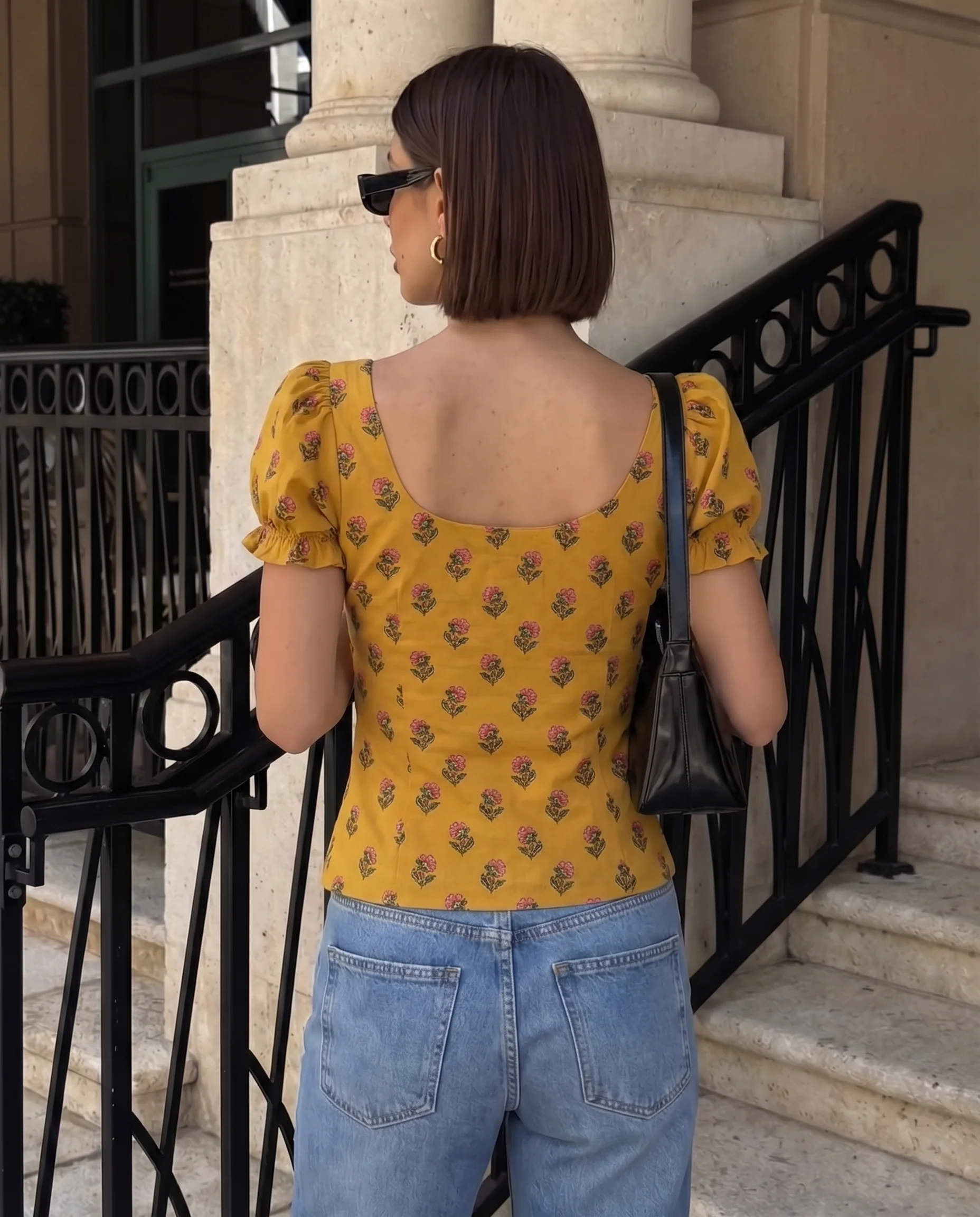 Yellow Floral Print Corset Top - Image 3