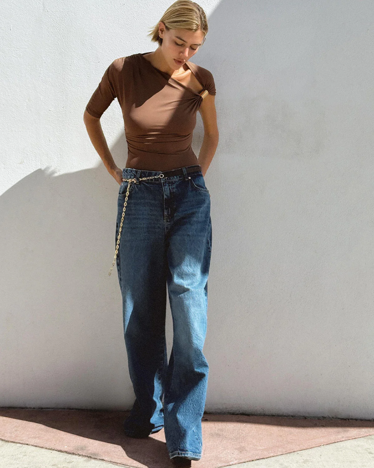 Gold Accent Brown Ribbed Top - Image 4