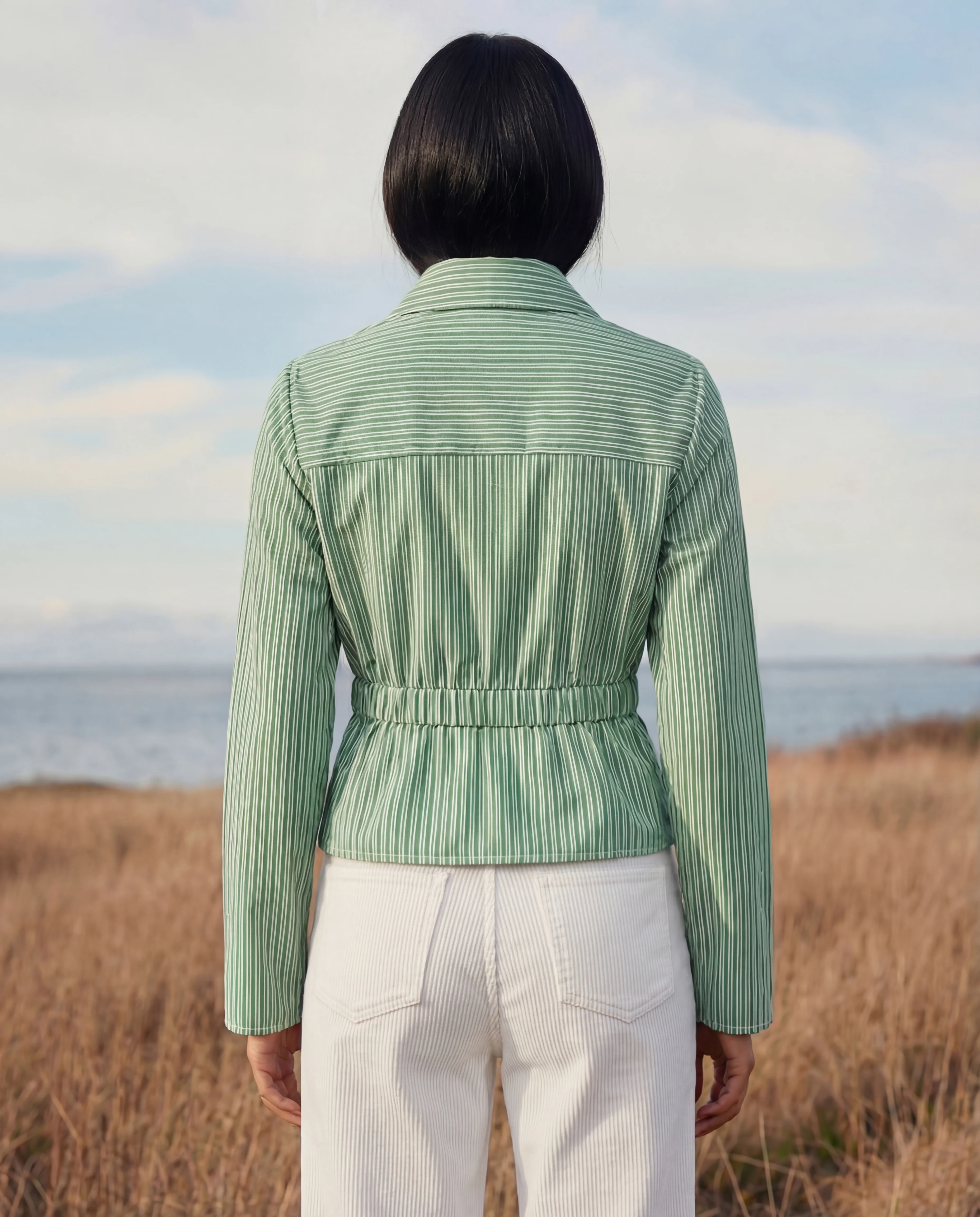 Green Snatched Waist Striped Shirt - Image 4