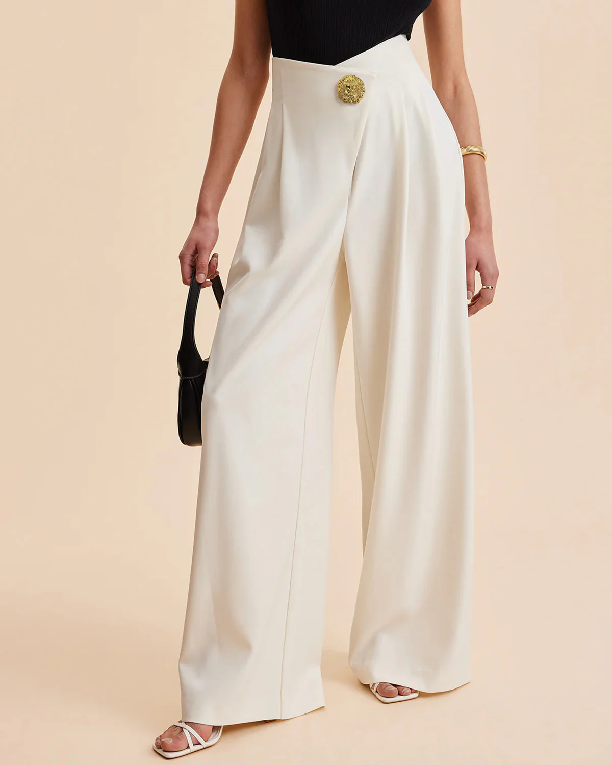 High Waist Wide Leg Trouser With Gold Accent - Image 3