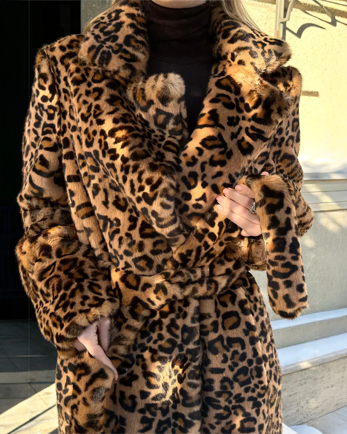 Vintage Leopard Print Fur Coat with Fur Belt - Image 4