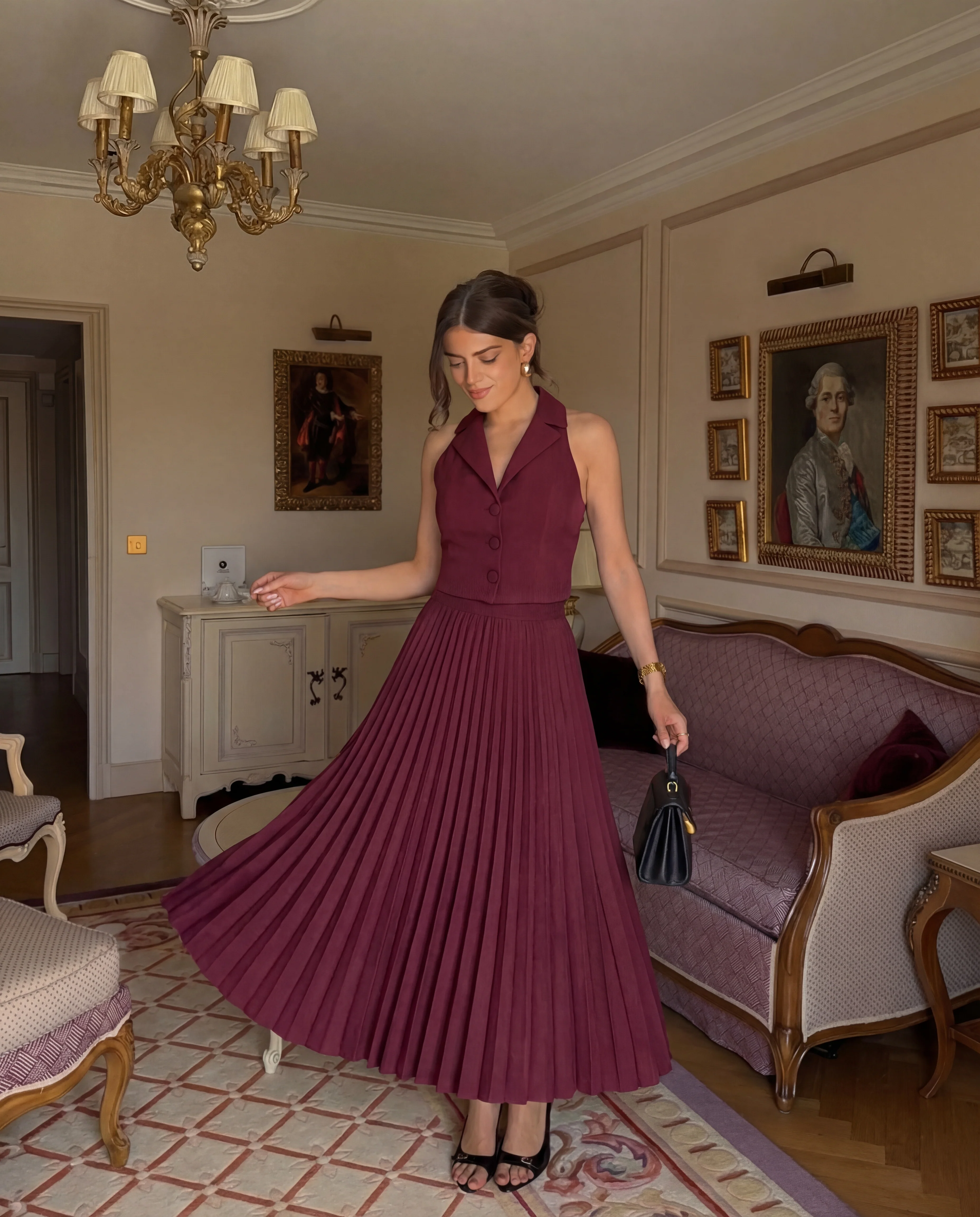 Maroon Pleated Skirt and Top Co-Ord Set - Image 2