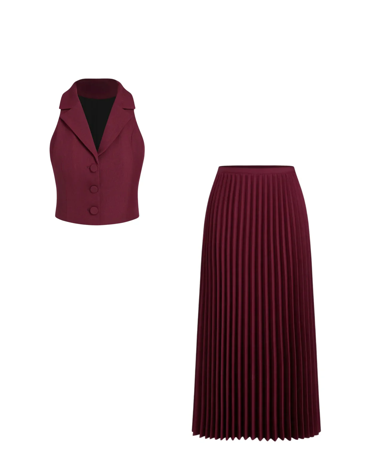 Maroon Pleated Skirt and Top Co-Ord Set - Image 5