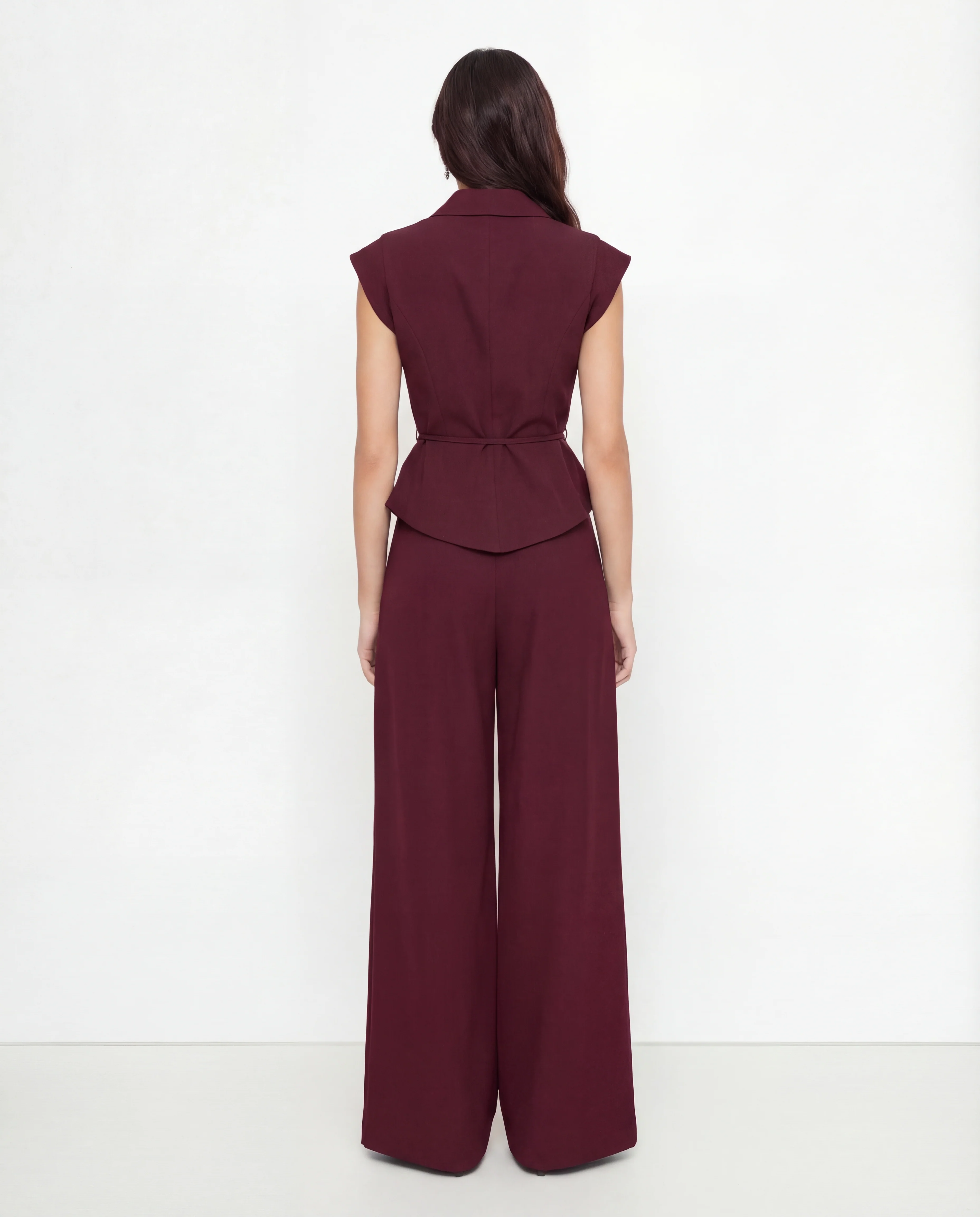 Maroon Tie Up Waist Coat Suit Set - Image 4