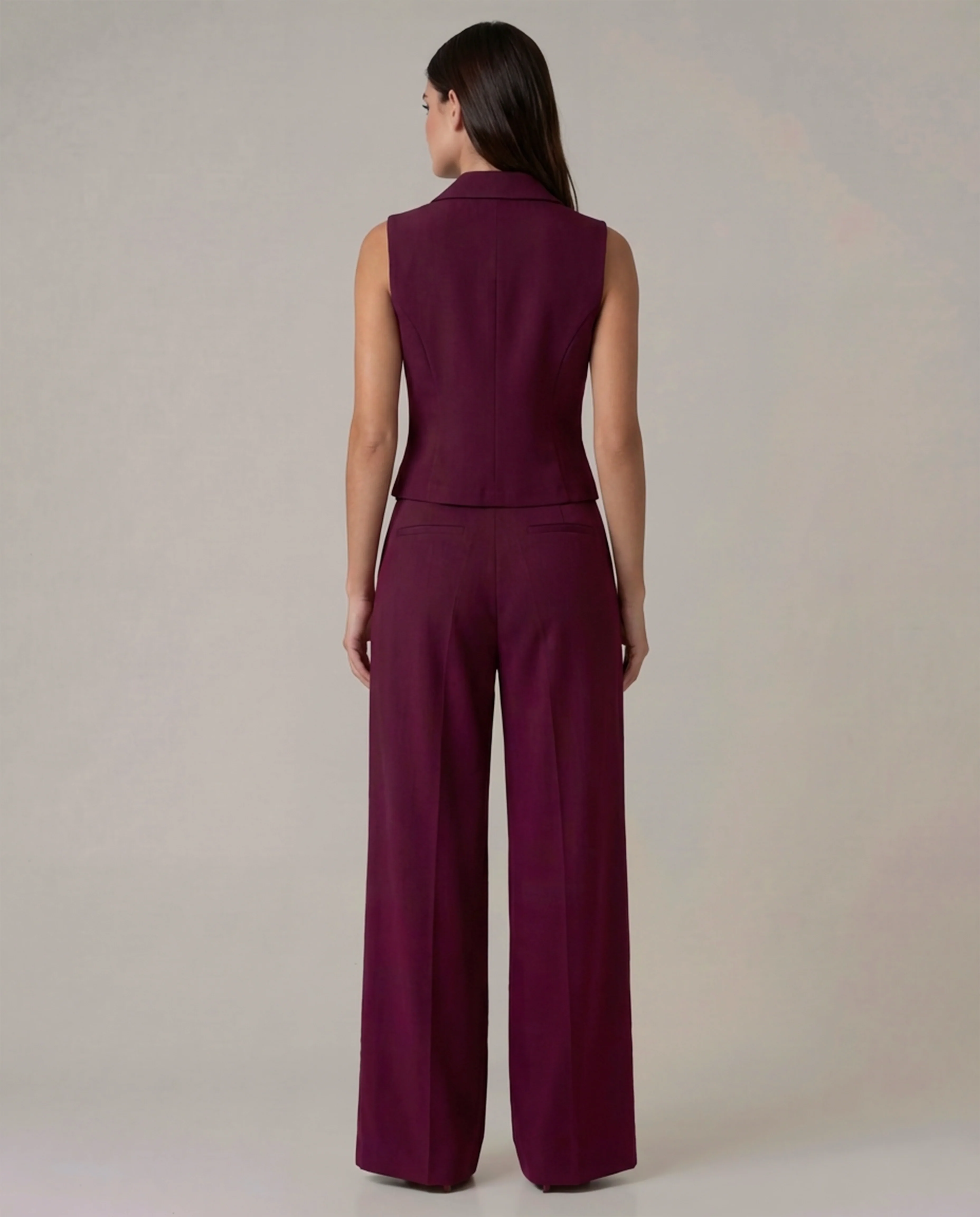 Maroon Vest And Pleated Trousers Set (Belt Included) - Image 2