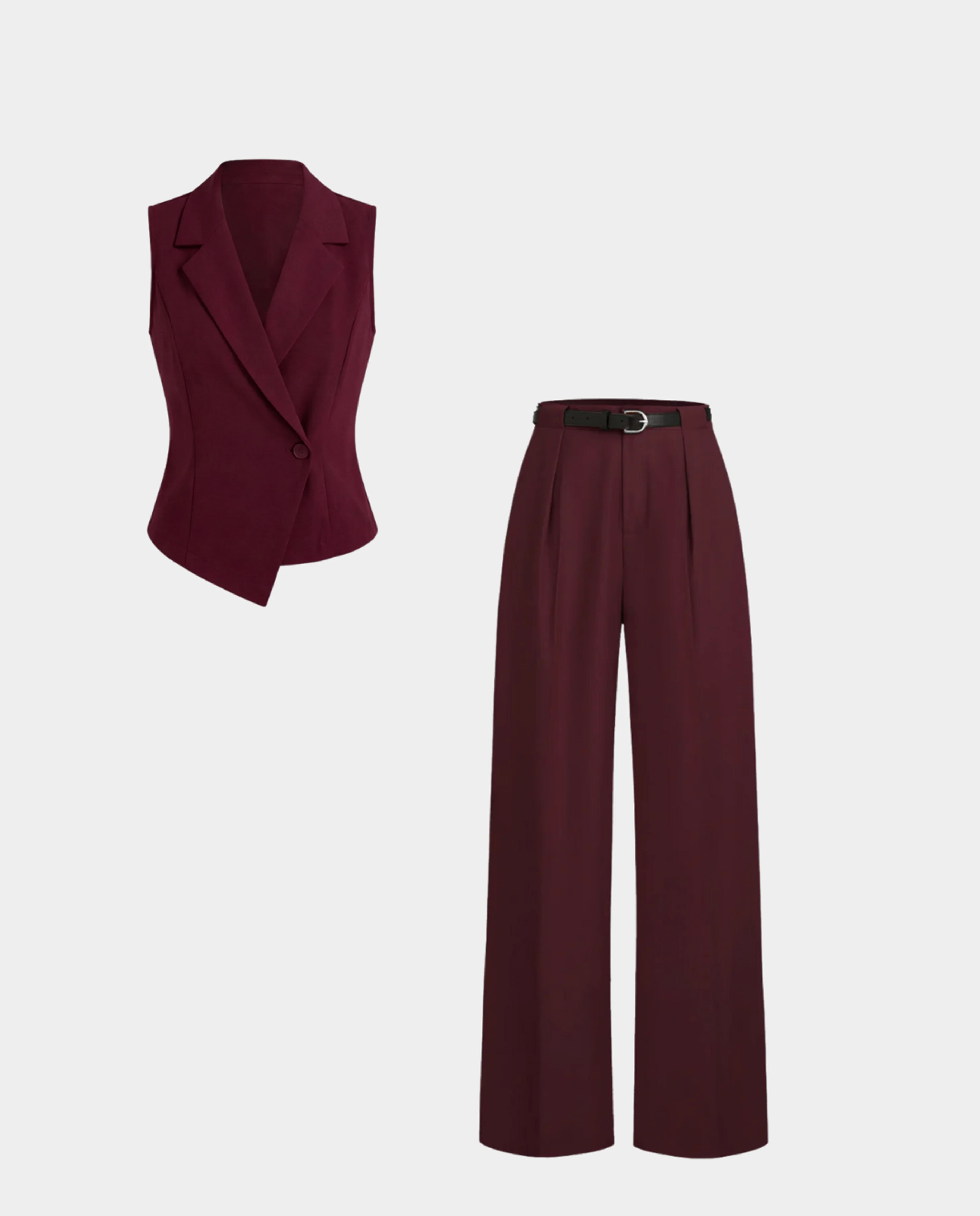 Maroon Vest And Pleated Trousers Set (Belt Included) - Image 4