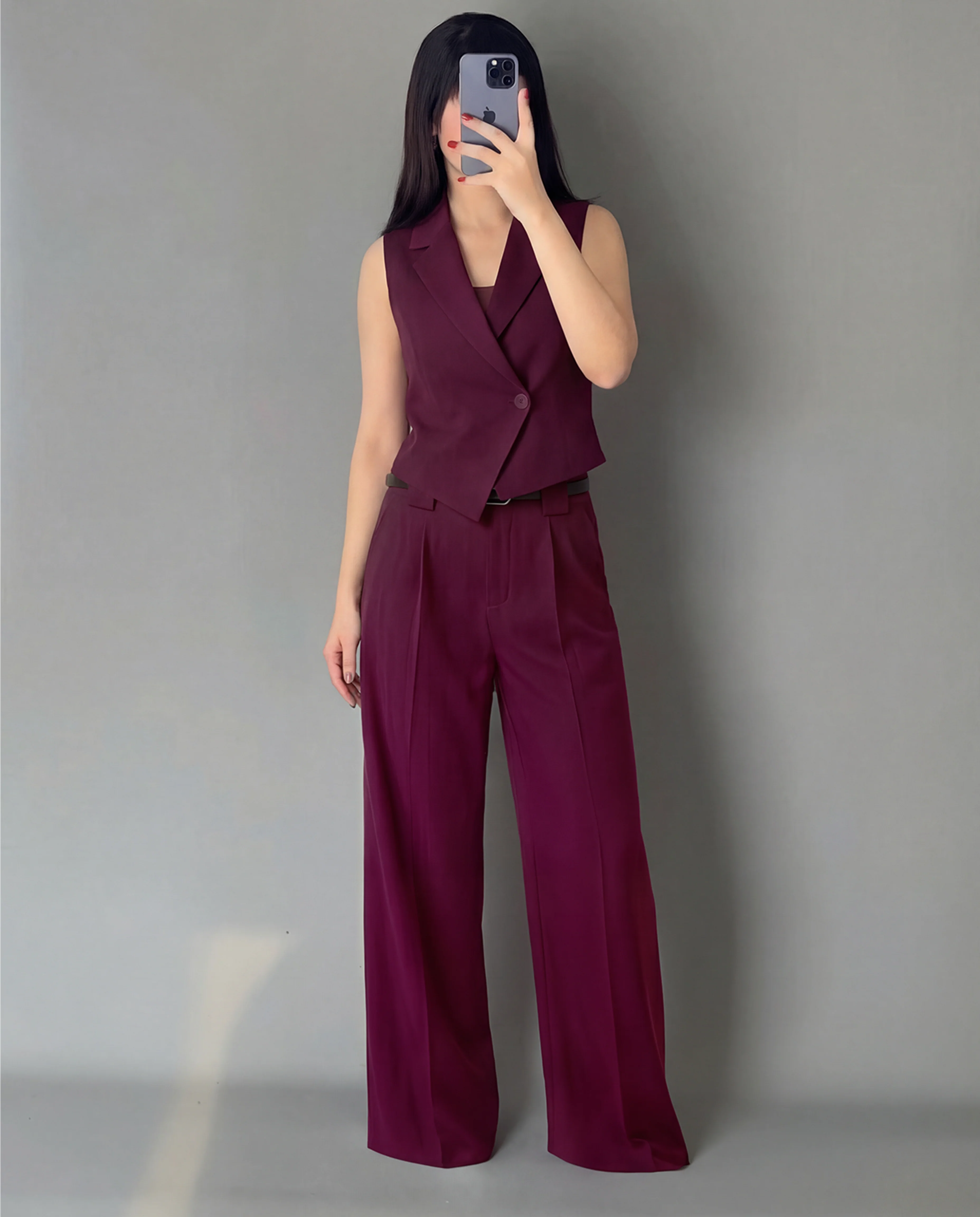 Maroon Vest And Pleated Trousers Set (Belt Included) - Image 6