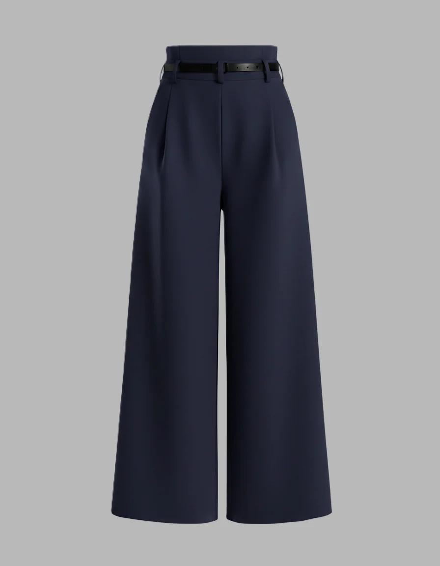 Navy Pleated Pants With Belt - Image 2