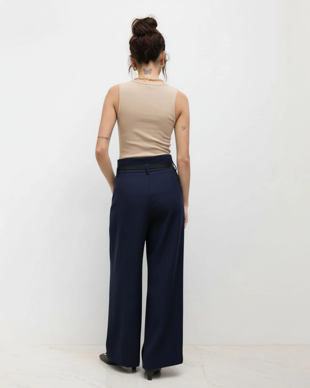 Navy Pleated Pants With Belt - Image 5