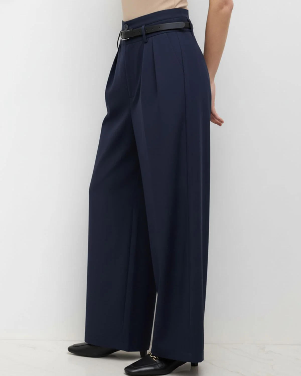 Navy Pleated Pants With Belt - Image 6