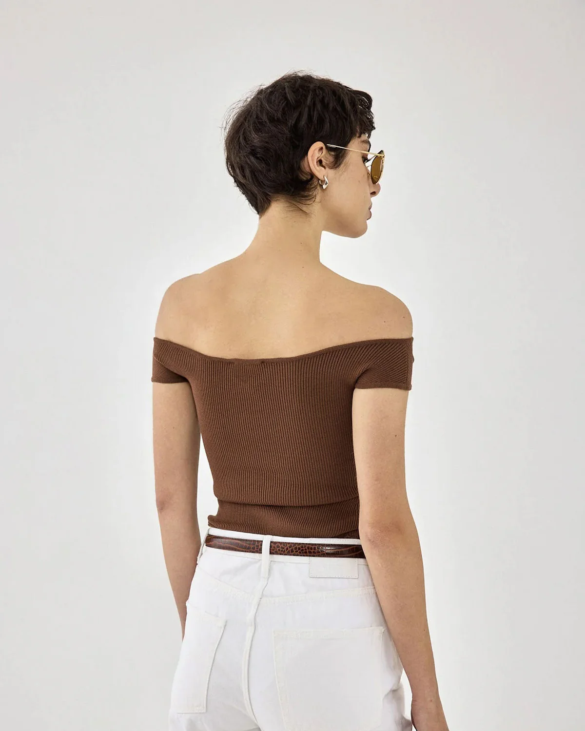 Off Shoulder Princess Cut Neck Brown Top - Image 2