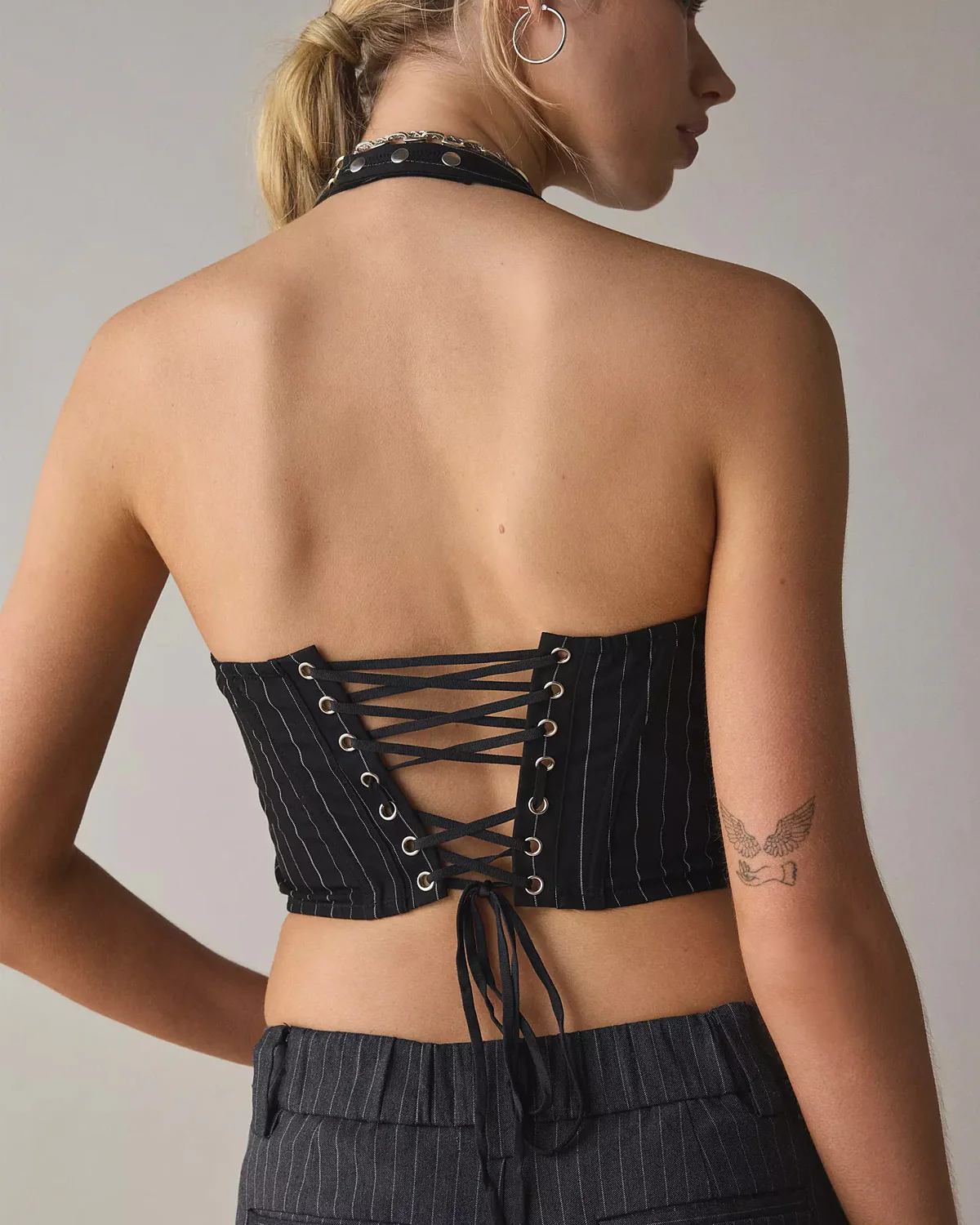 Pinstriped Cross Back Corset Style Top - Image 2