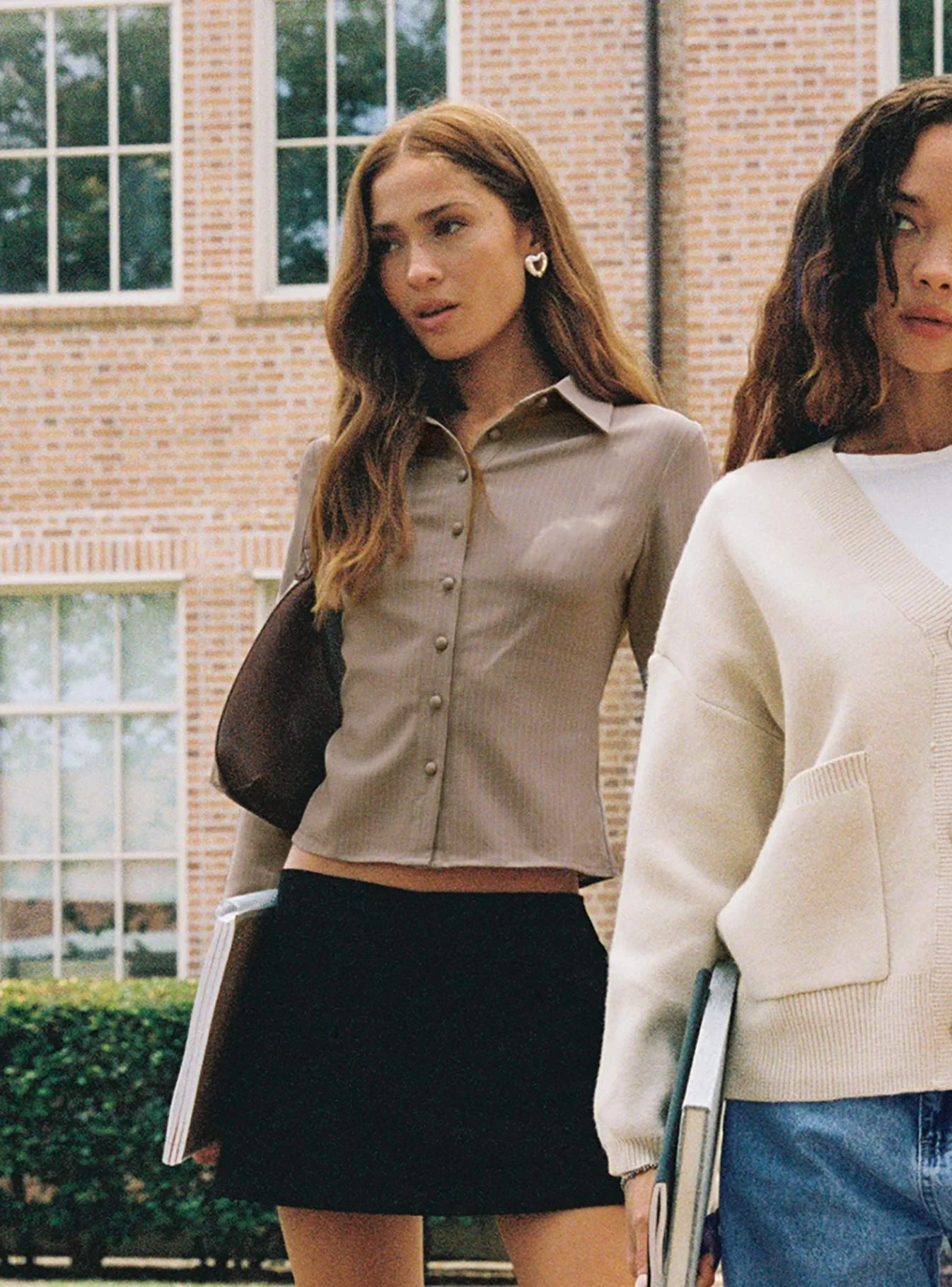 Pinstripes Flared Sleeves Shirt In Beige - Image 7