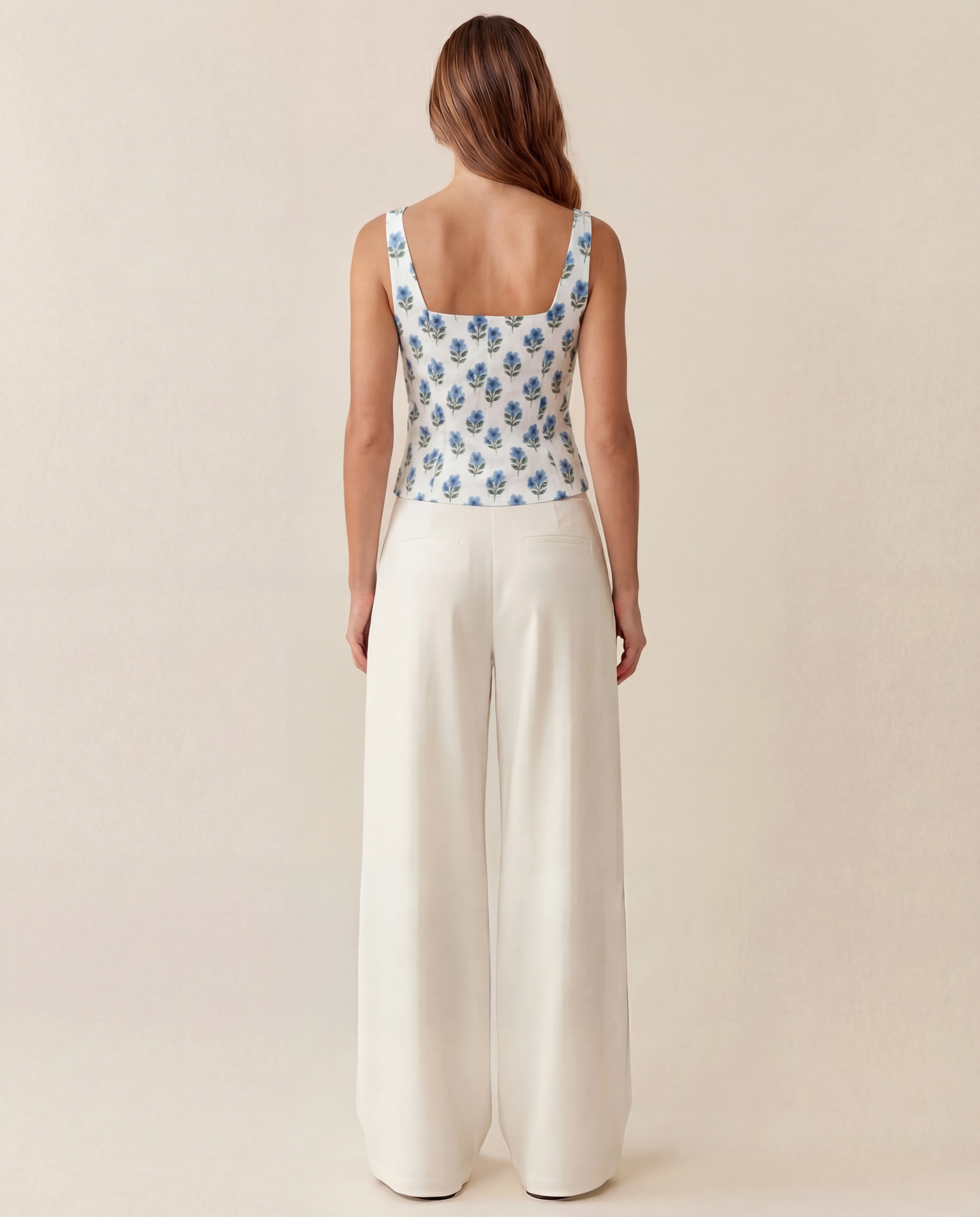 Printed Floral Corset Top With Pleated Korean Pants (Belt Included) - Image 2
