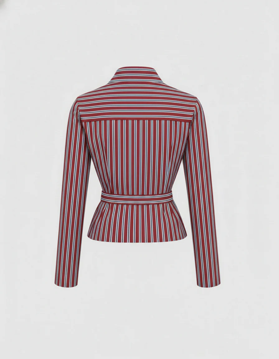Red Stripe Asymmetric Hem Shirt - Image 3