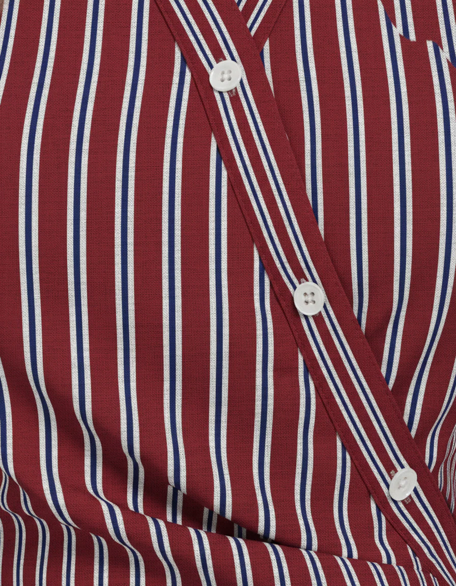 Red Stripe Asymmetric Hem Shirt - Image 4