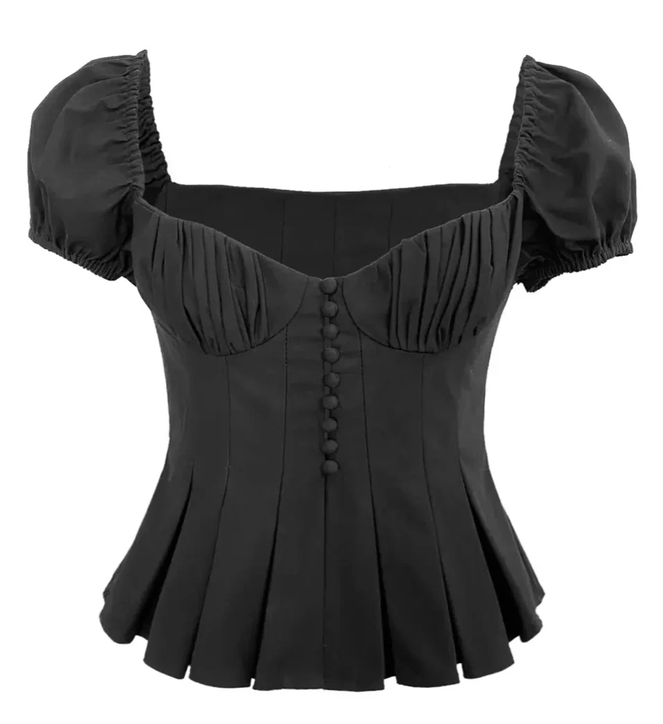 Black Button Up  Ruched Peplum Top - Image 6