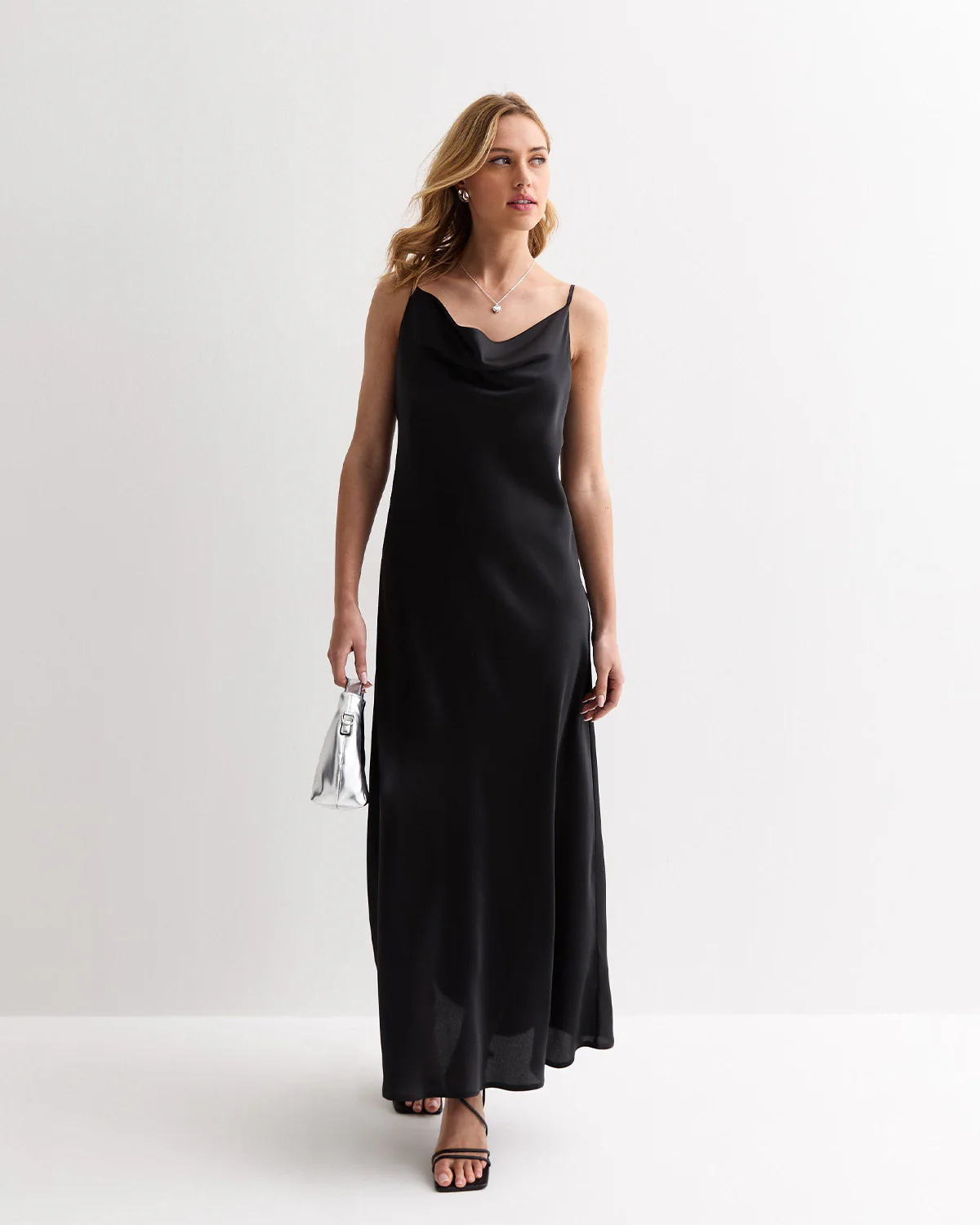 Satin Maxi Slip Dress In Black - Image 3