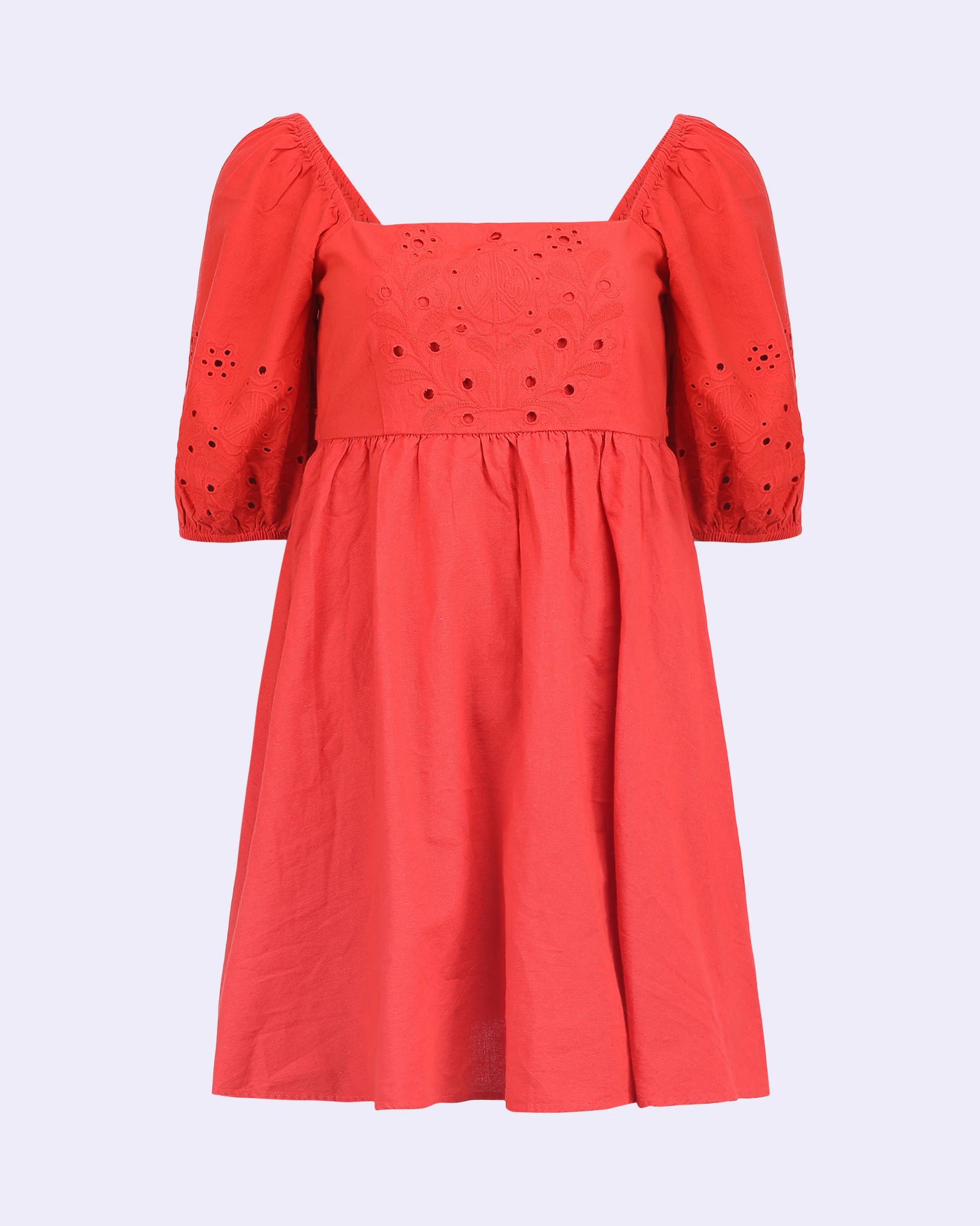 Schiffli Puff Sleeves Mini Dress - Image 5
