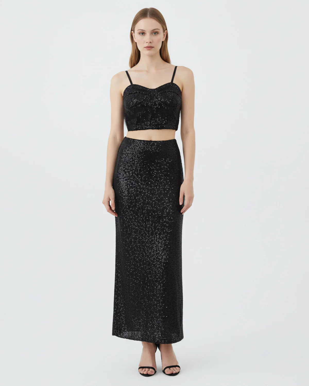 Black Sequin Bustier Crop Top - Image 4
