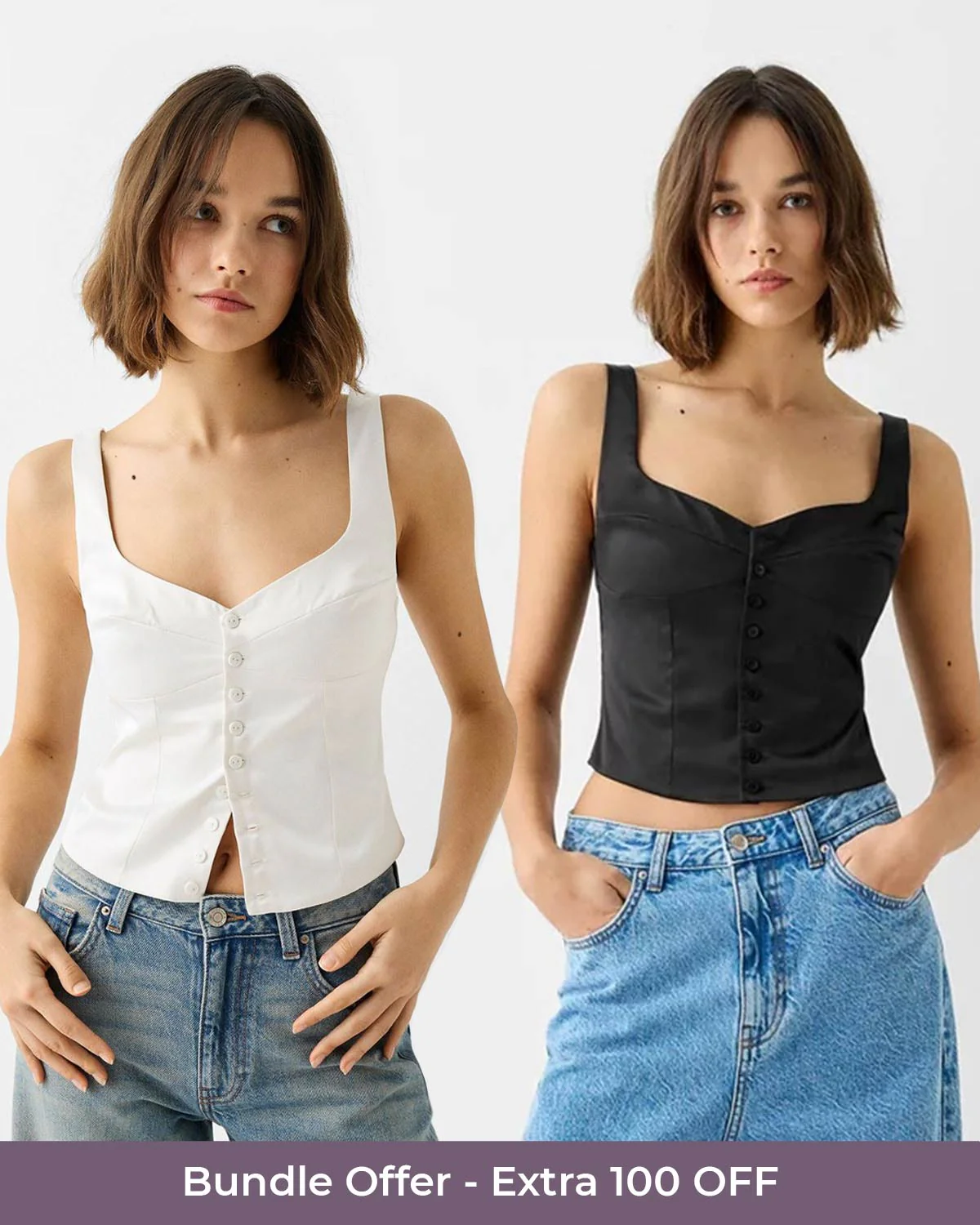 Set of Two Button Down Fitted Top