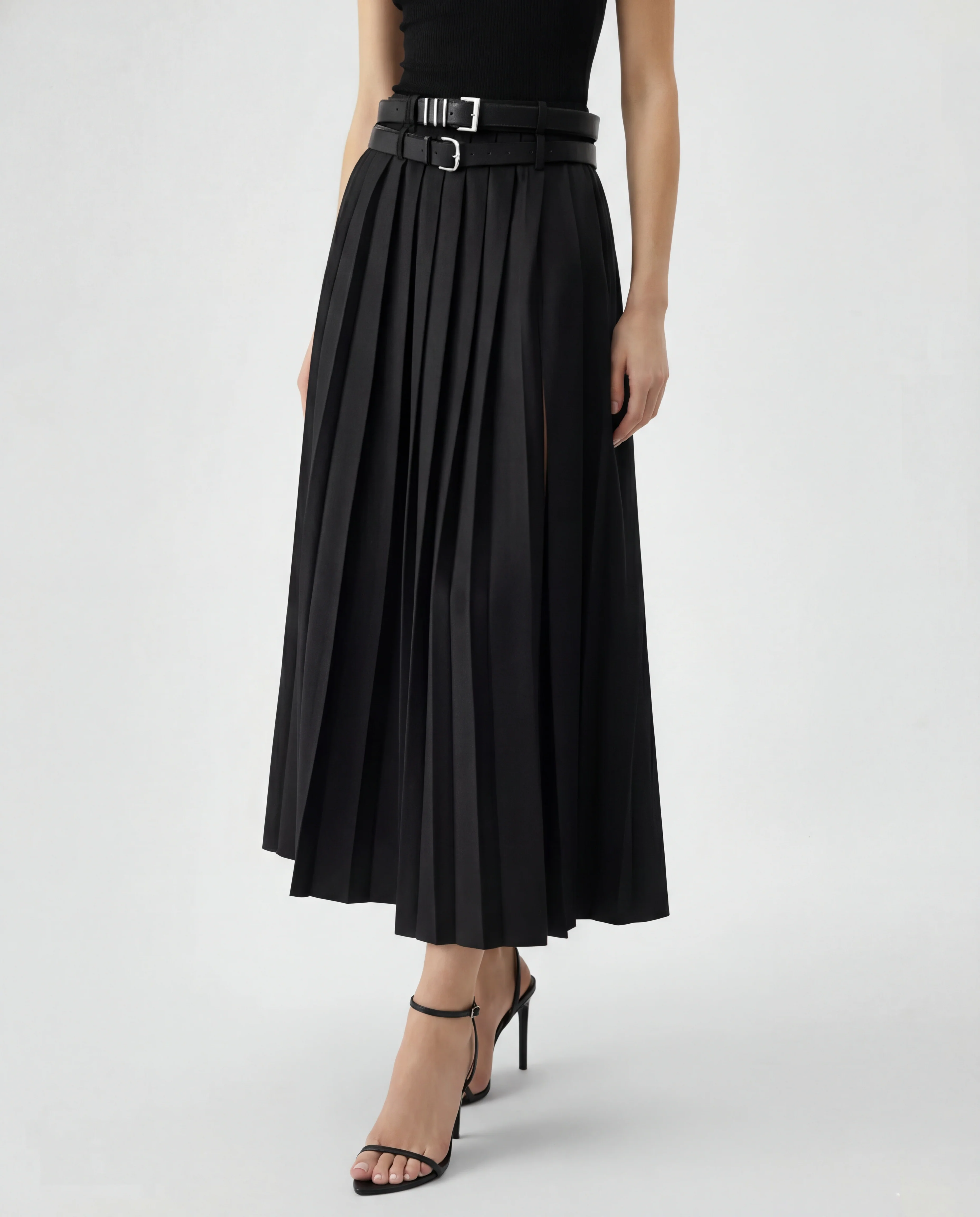 Set Of Two Pleated Split Skirts With Detachable Belts - Image 6