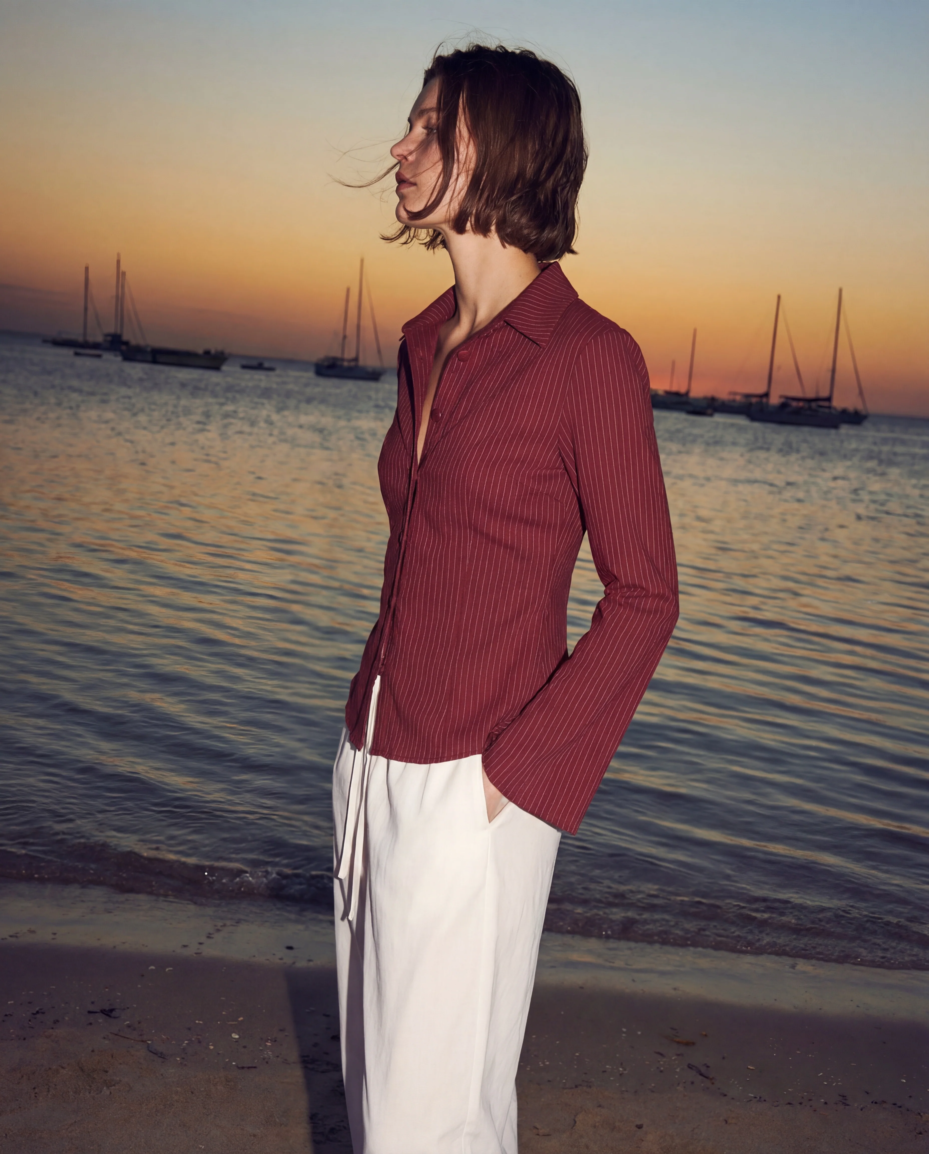 Flared Sleeve Fitted Shirt - Red - Image 3